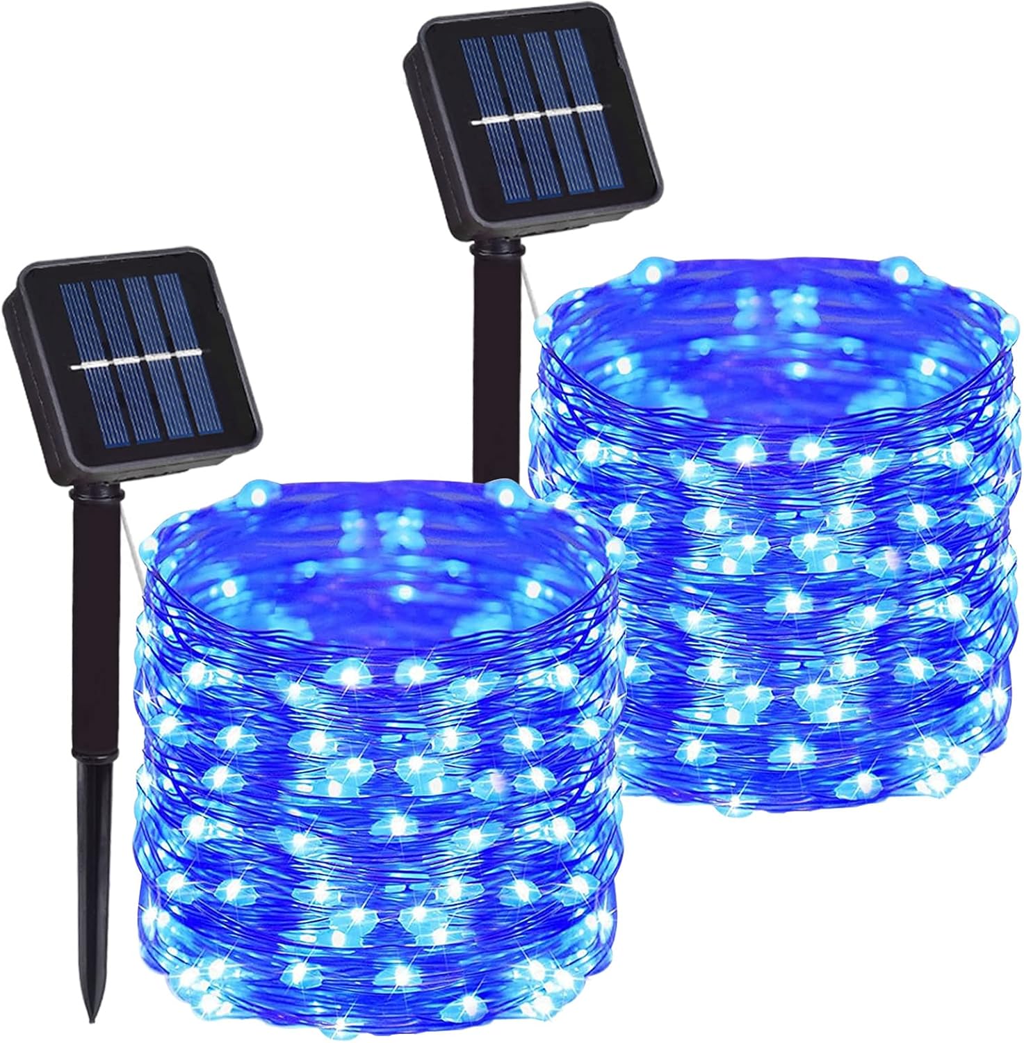 2 Pack Total 200 LED 66FT Solar Powered Copper Wire String Lights Outdoor, Waterproof, 8 Modes Fairy Lights for Garden, Patio, Party, Yard, Christmas (Blue)
