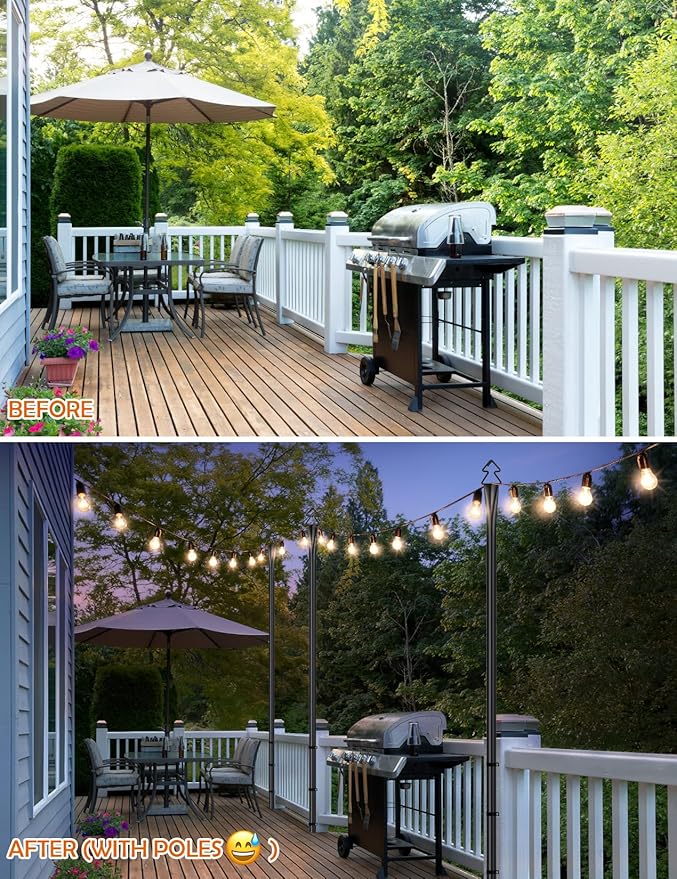 LOPANNY String Light Poles for Outside - 2 Pack 9.8FT Poles for Outdoor String Lights, Outdoor Light Poles for String Lights Hanging - Backyard, Garden, Patio, Deck Lighting Stand for Parties, Wedding