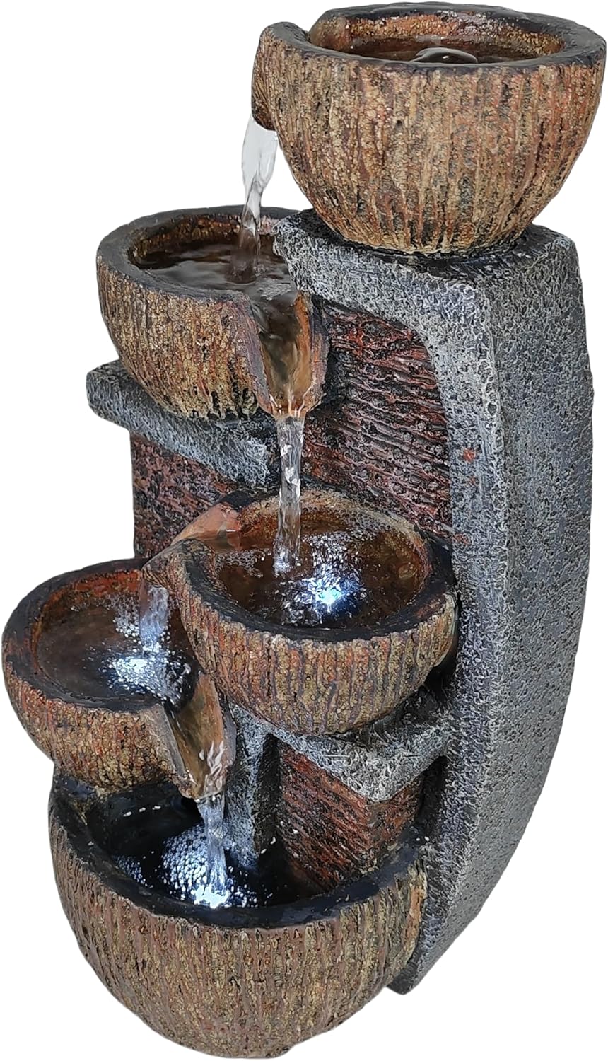 Indoor Desktop Fountain, LED Light Layered Rock Water Waterfall Fountain, 13.77 x 5.51 x 6.69 in, Indoor Desktop Decoration, Quiet and Relaxing Indoor Water Feature Decoration