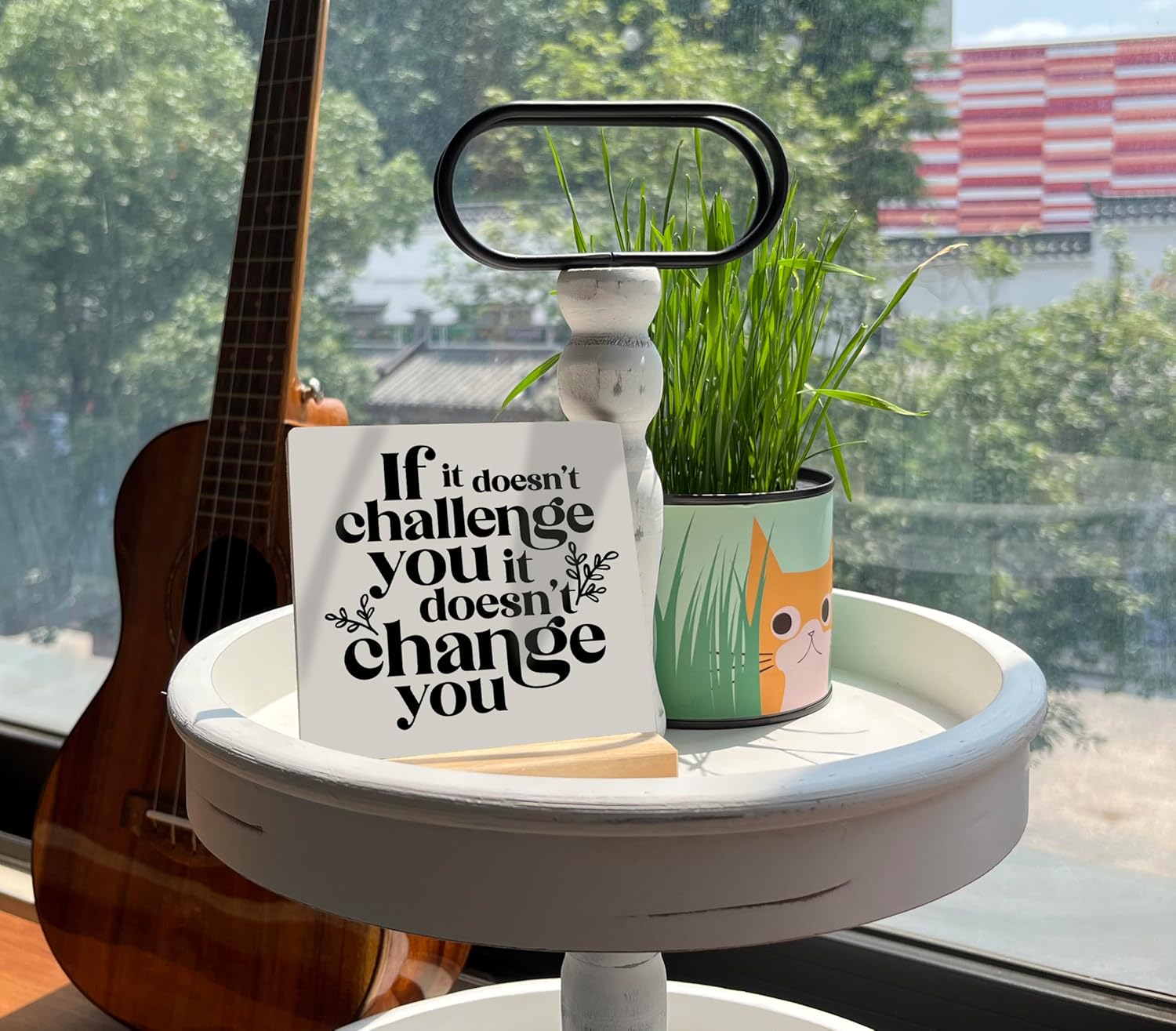 Inspirational Wooden Sign, If It Doesn't Challenge You It Won't Change You, Desk Plaque with Wooden Stand 4 x 4.3 inches, Classroom Decor, Decor for Home Gym, Gift for Young Teens Graduates B