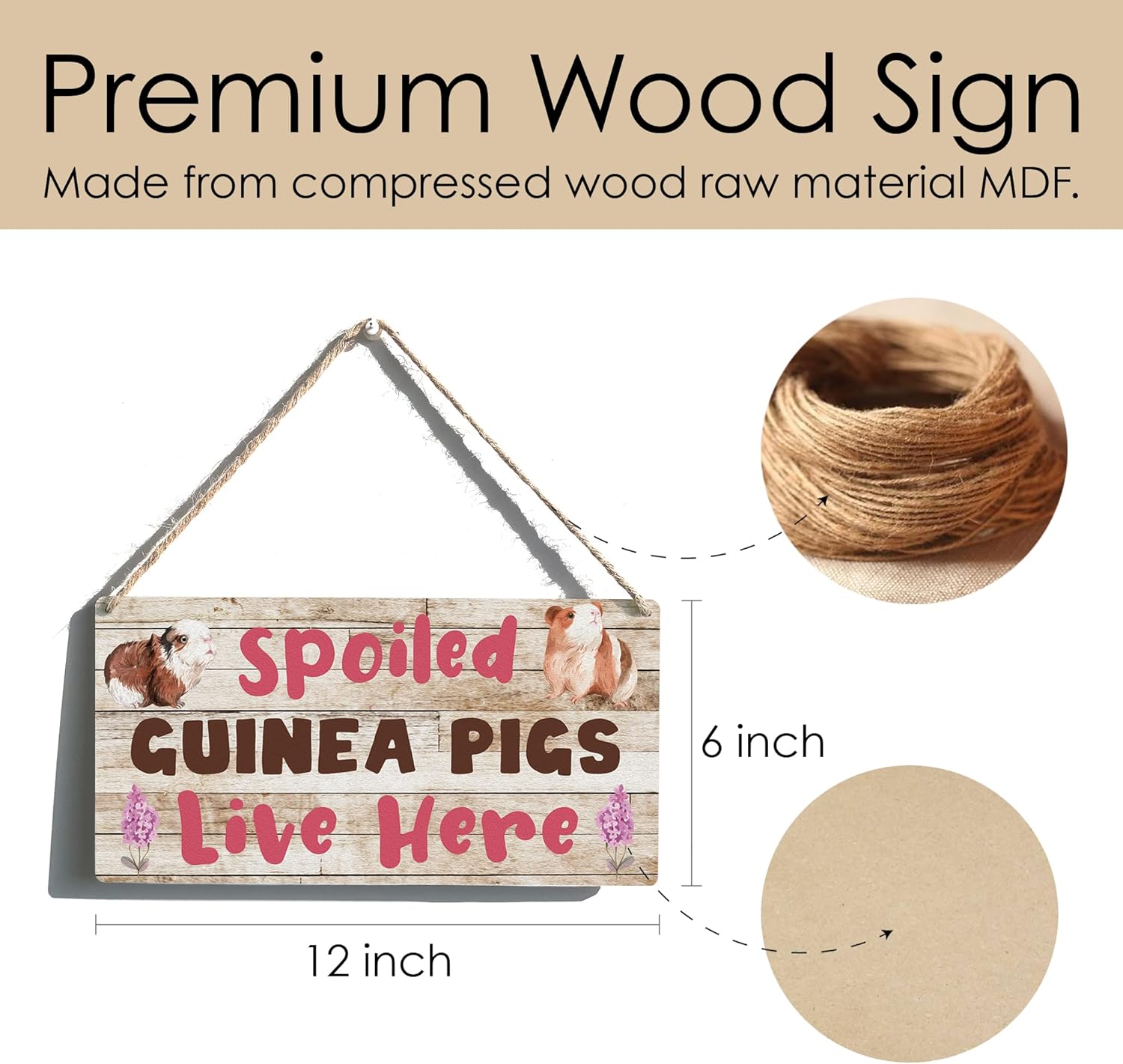 Qious Spoiled Guinea Pigs Live Here Sign Farmhouse Lovely Guinea Pigs Wooden Hanging Sign Plaque Rustic Wall Art Decor Home Decoration 12 x 6 Inches