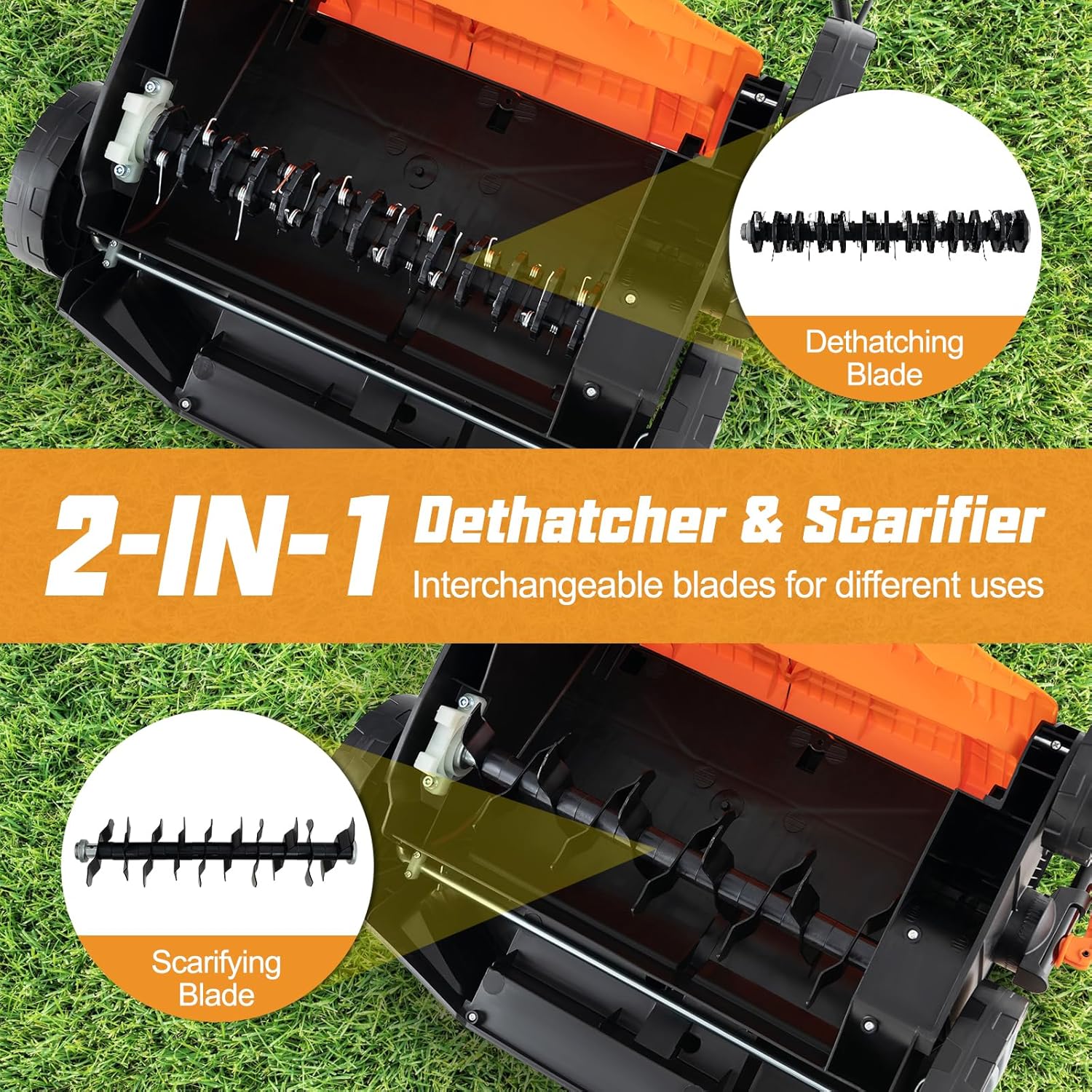 Goplus 2-in-1 Scarifier and Lawn Dethatcher, 16-Inch 15A Corded Electric Dethatcher w/ 14.5-Gal Collection Bag, 3-Position Height Adjustment & 5-Position Depth Adjustment, for Grass Garden Yard