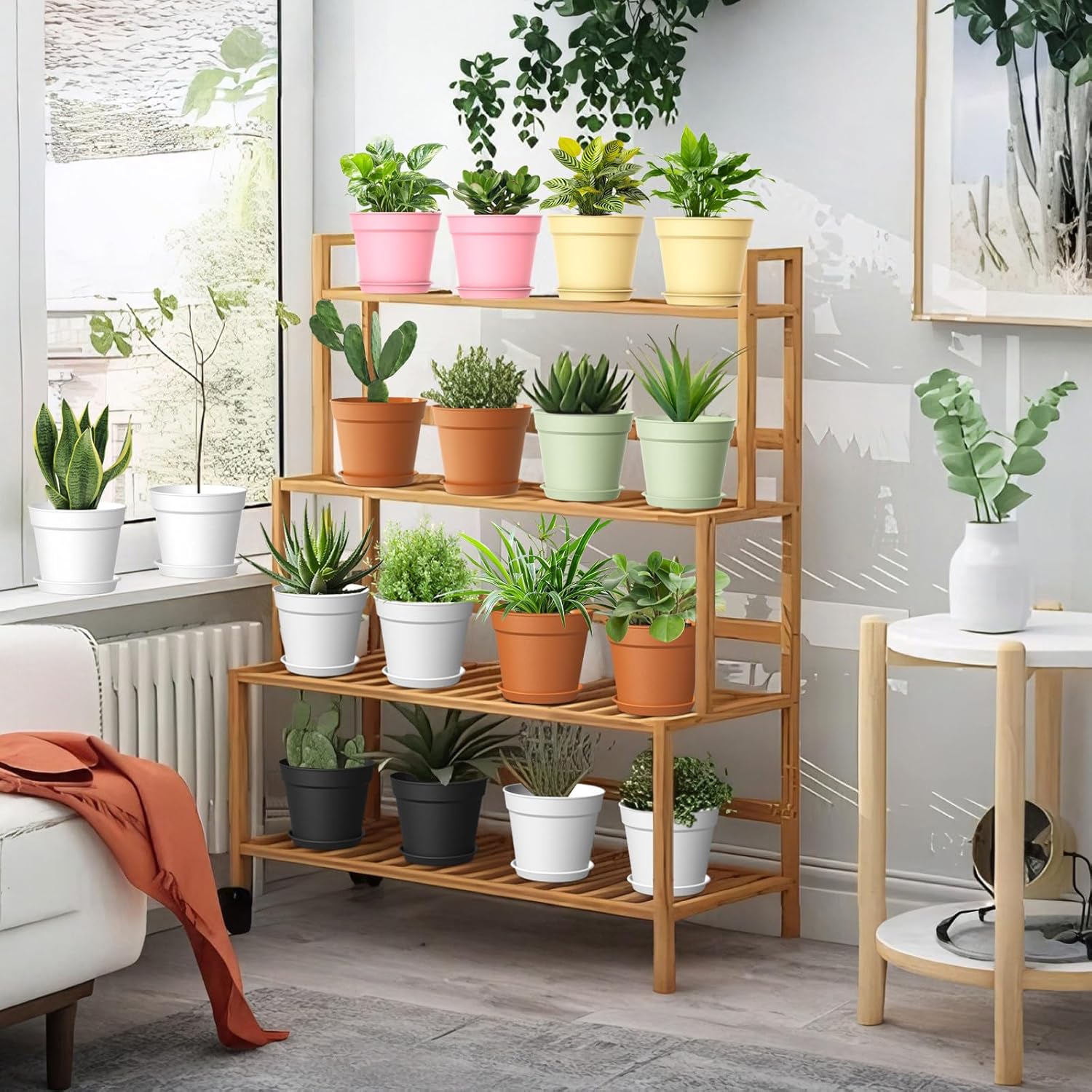 10 Pack 6 Inch Plant Pots with Drainage and Saucers, Plastic Flower Pots for Indoor and Outdoor Plants, Stackable Nursery Planters for Houseplants and Herbs, Colorful