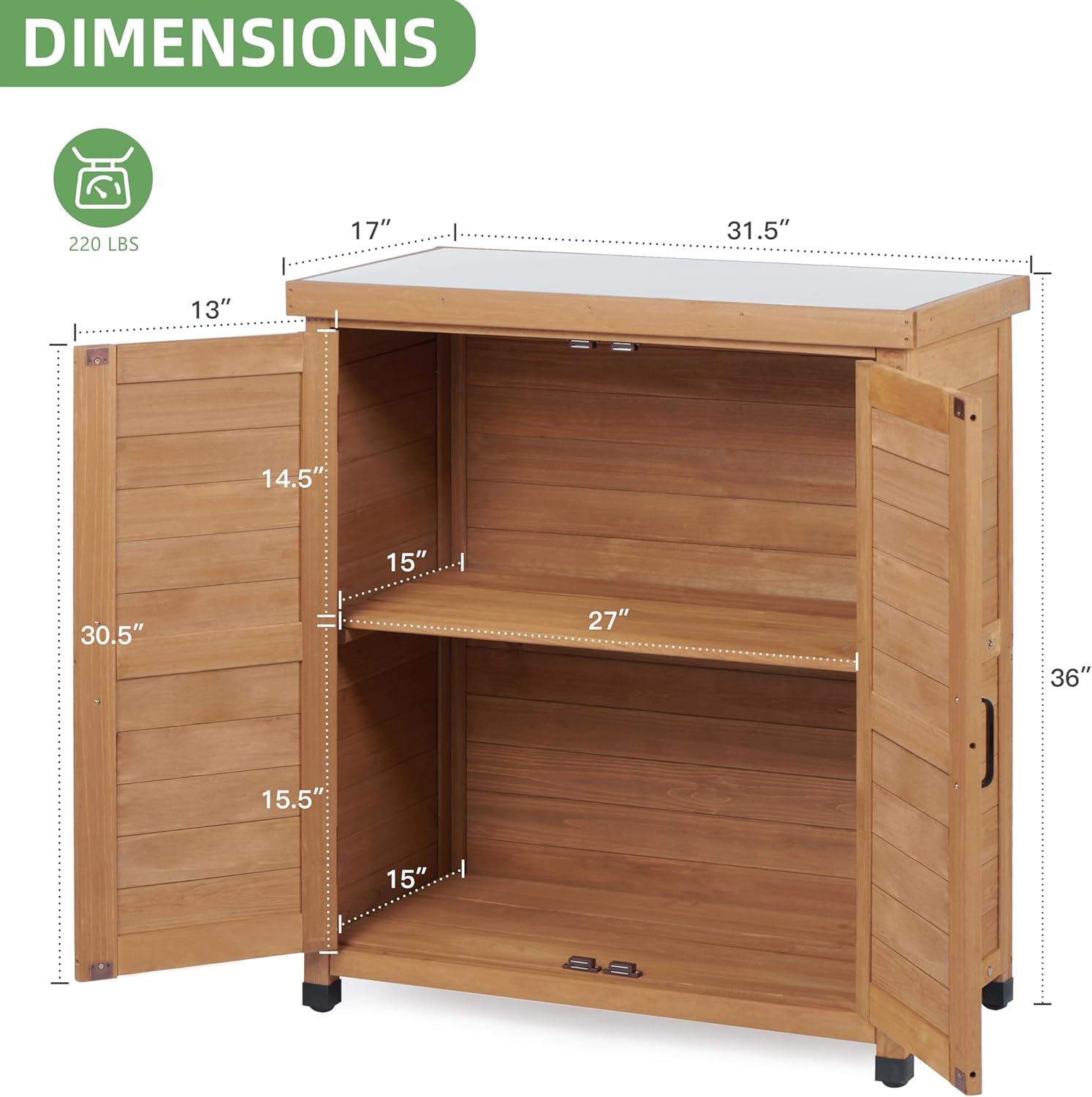 Potting Bench with Storage Cabinet and Metal Table Top for Outdoor Patio, Garden Furniture Wood Workstation