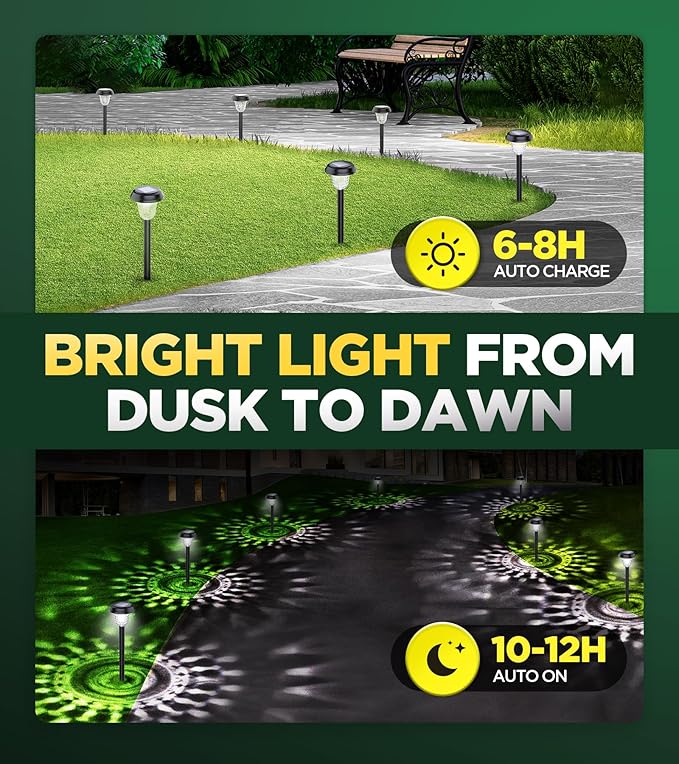 10 Pack Ultra Bright Solar Lights Outdoor Waterproof, from Dusk to Dawn Up to 12H Solar Light for Outside, Auto On/Off Solar Powered Garden Pathway Lights, Landscape Lighting (Cold White)