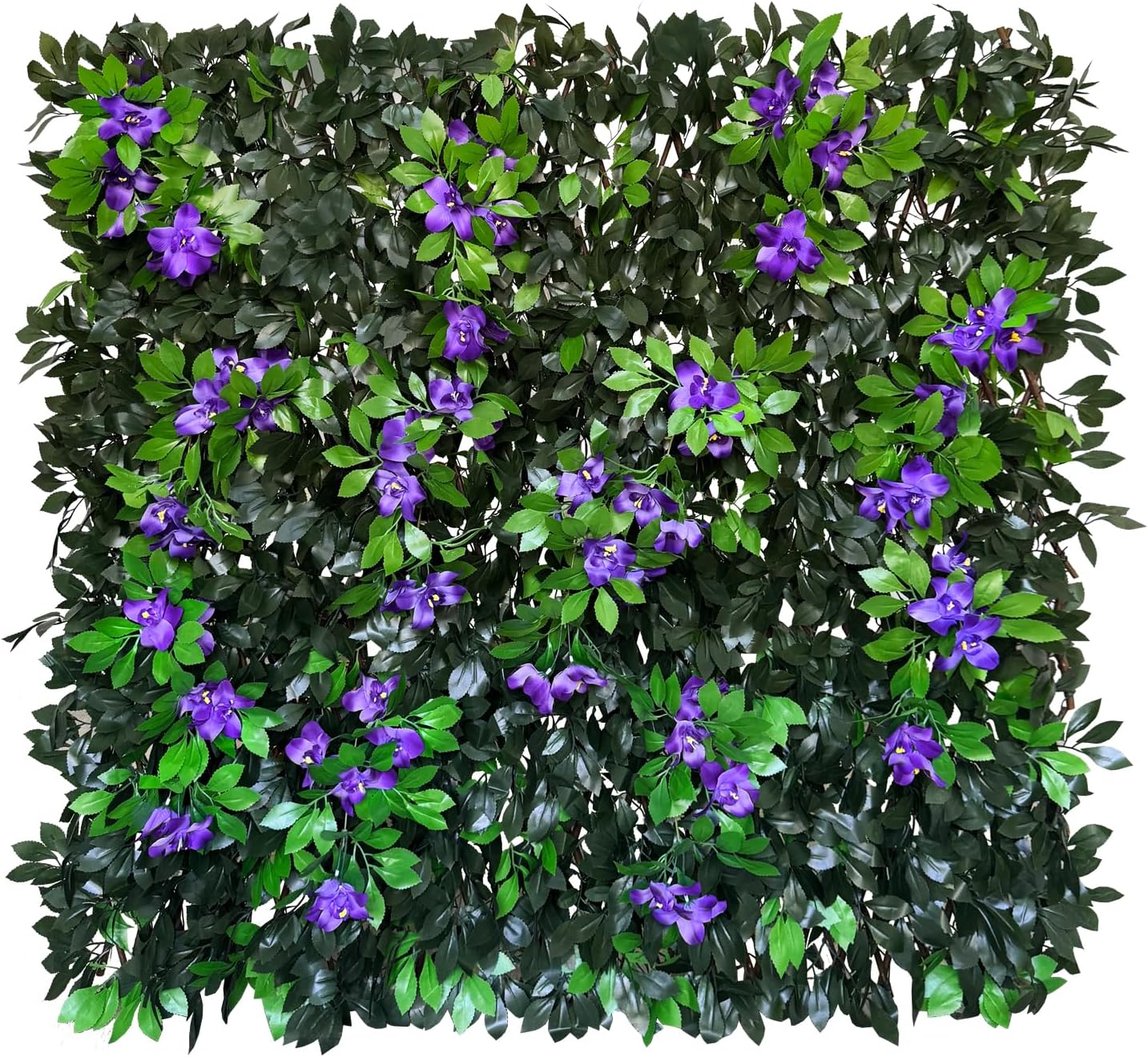 Expandable Fence Privacy Screen for Balcony Patio Outdoor,Decorative Faux Ivy Fencing Panel,Artificial Hedges (Single Sided Leaves) (4, Branches -Purple Fowers)