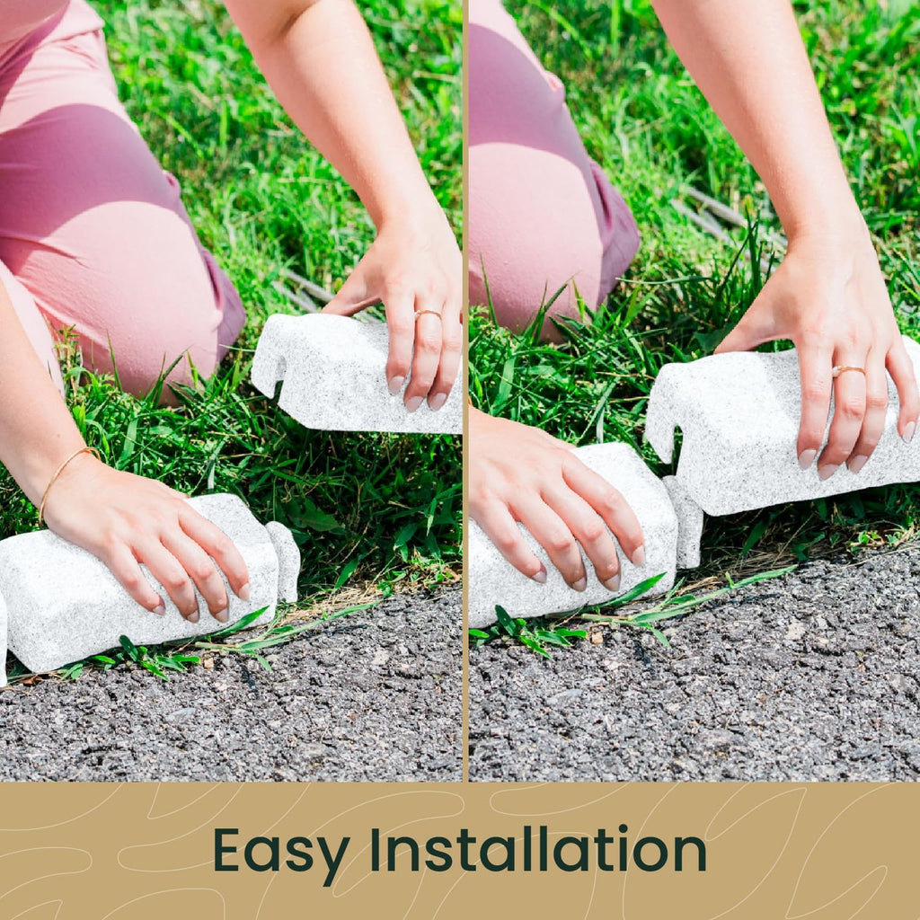 Beuta Landscape Edging | Garden Edging Border | No Dig Faux Stone Bricks & Spikes for Lawn Edging, Flower beds, Pathways & Yards – 1 Pack | Each Pack Has 6 Bricks 48" Lx 4" W x 2.25" H|Limewash