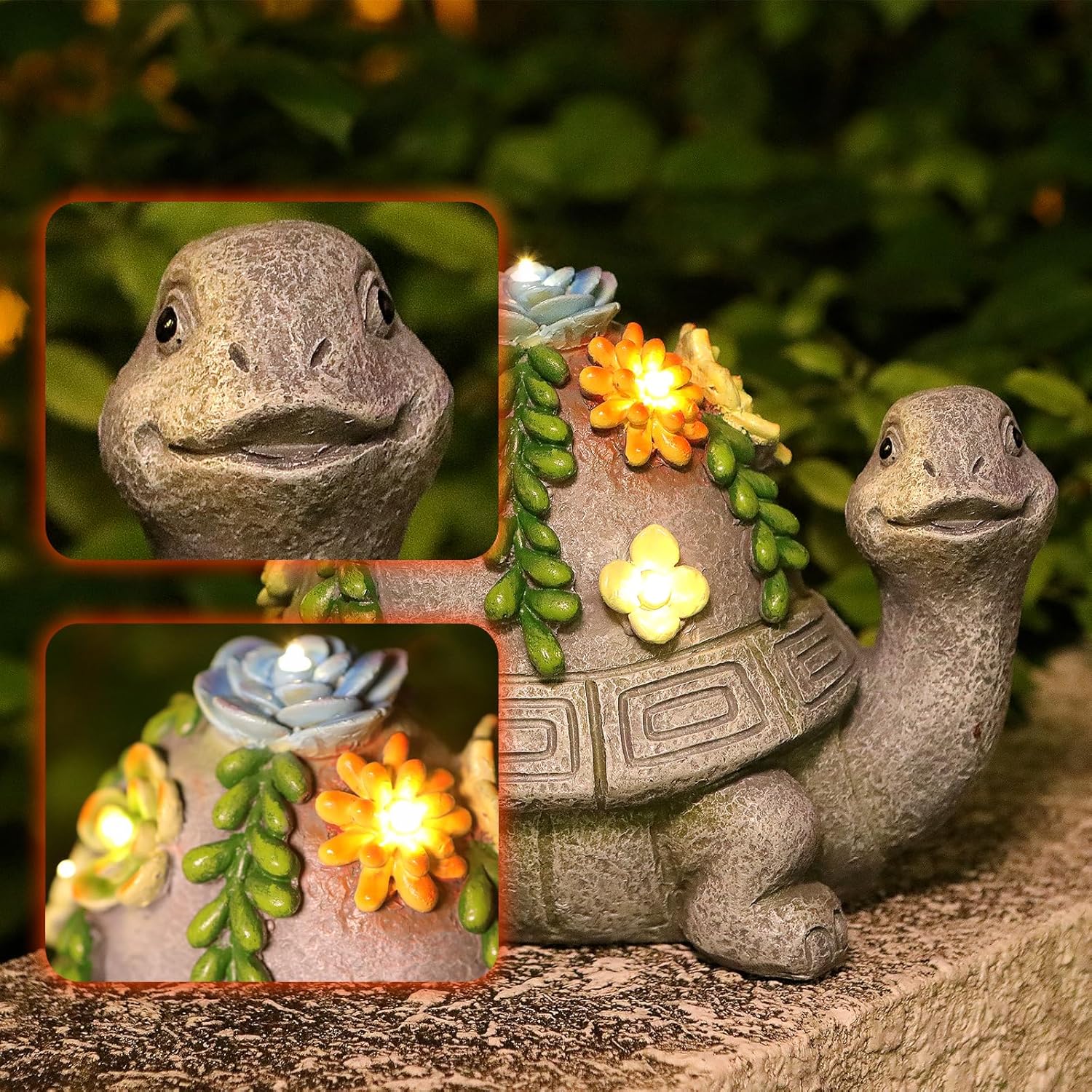 Solar Garden Turtle Decor Outdoor Statue - Turtle with LED Waterproof Sculptures Lights, Cute Pond/Yard Statues Outside Decoration, Home, Lawn, Patio, Resin Animal Ornament, Gardening Gift