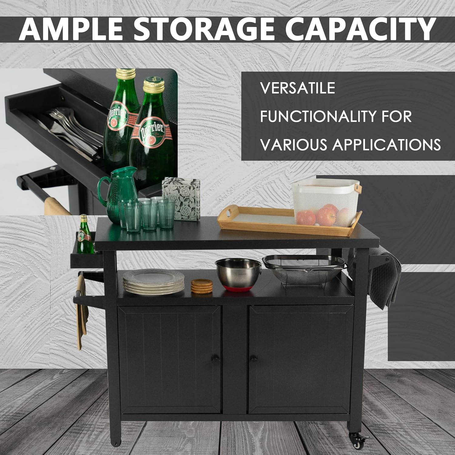 Kozyard BBQ Grill Storage Cart/Bin, Grill Carts Outdoor Storage Cabinet with Wheels, Cooking Prep BBQ Table for Patio Island Home Party Bar (Grey)