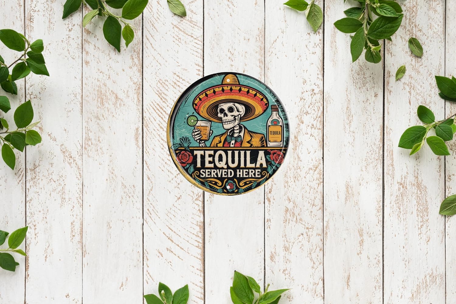 Skull Decor Vintage Round Metal Sign Wall Art Ideal for Bedrooms Living Rooms Bars Cafes Garages Gift for Friends and Family 8x8 In