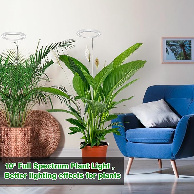 10" LED Ring Grow Lights for Indoor Plants, 160LEDs Full Spectrum Large Plant Light for Indoor Plants, Height Adjustable Growing Lamp with Auto On/Off Timer 3/9/12H, 9 Dimmable Brightness, White