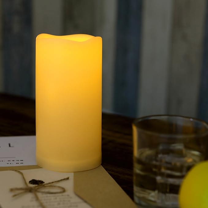 iZAN 3-Pack Outdoor Flameless LED Battery Operated Candles with Remote Waterproof Flickering Electric Pillar Candles for Halloween Chirstmas Home Wedding Party Festival Décor Long Battery Life 3”x6”