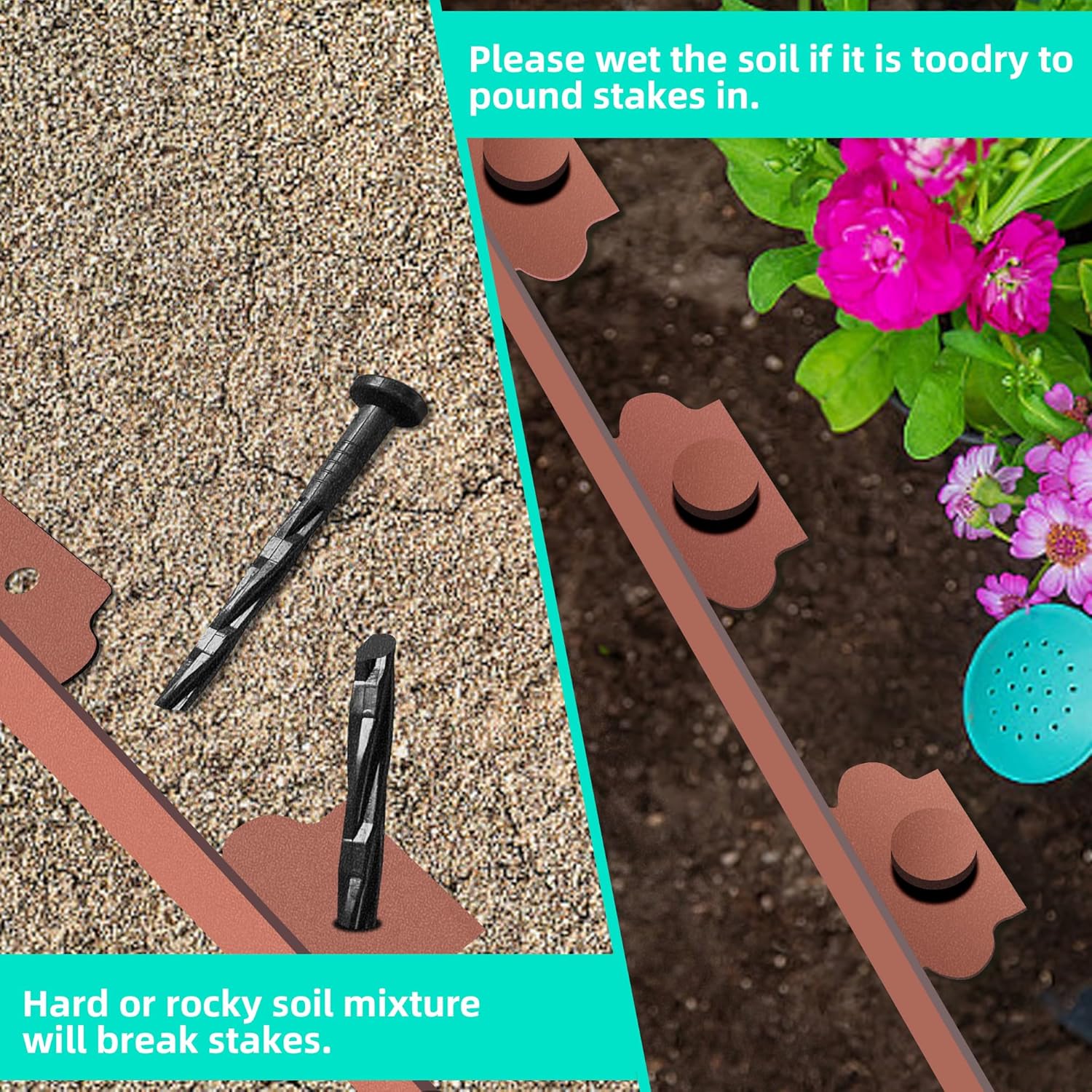 Landscape Edging Coil 33 FT, 4 Inch Tall Garden Edging Border Flexible Lawn Edging Kit with 30 Spikes, Plastic Edging for Landscaping Flower Beds Yard Pathway Paver Edging (4IN x 33FT, Brown)