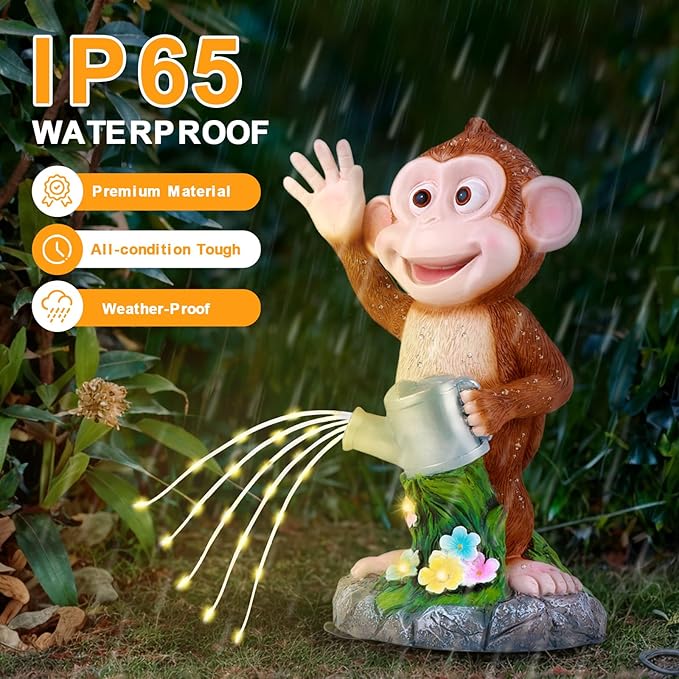 Monkey Statue Solar Garden Decor, Animal Figurine Lights, Birthday Gifts for Kids, Women, Gifts for Mom Grandma Senior Elder, Outdoor Monkey Ornament for Balcony, Garden, Patio, Yard, Lawn