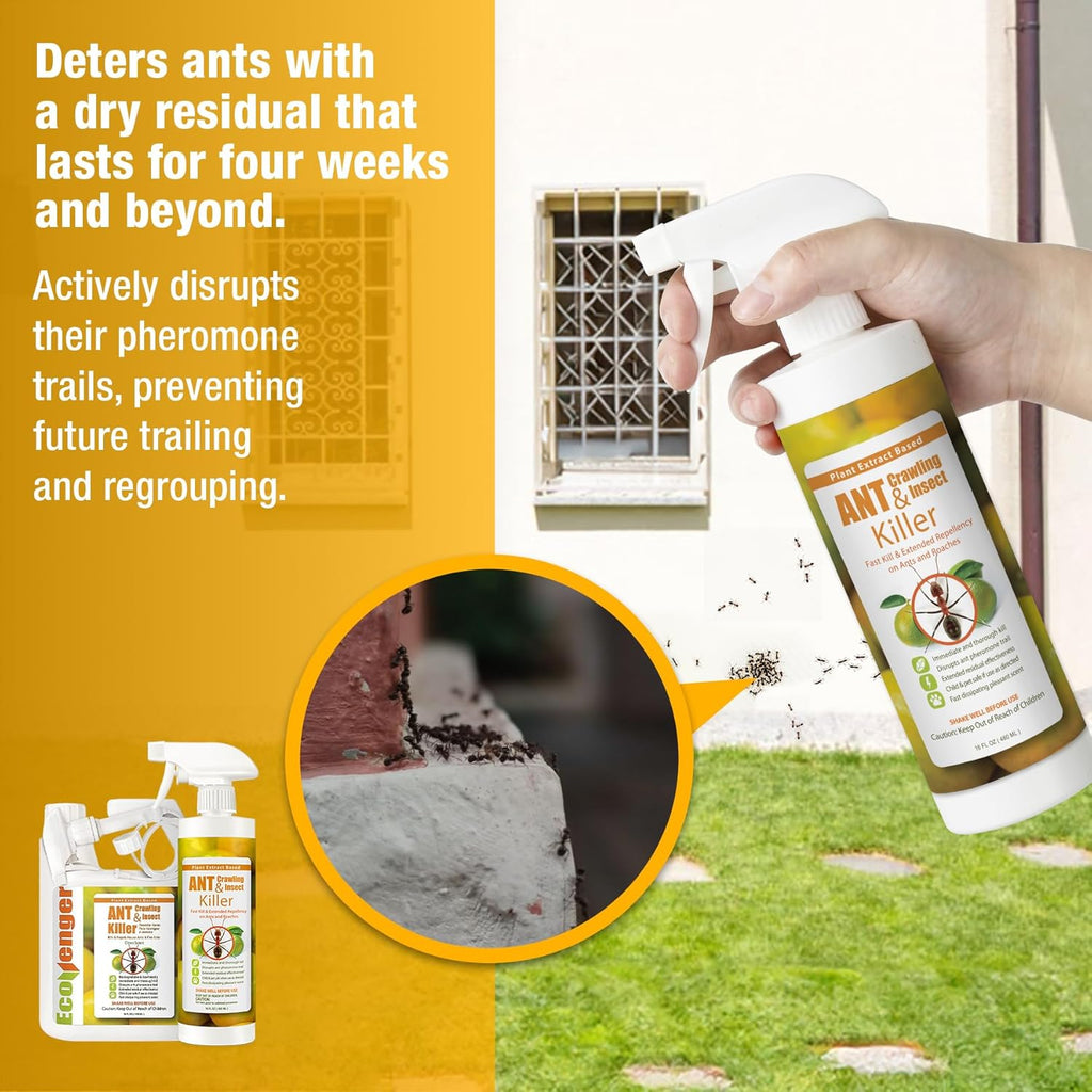 EcoVenger Ant Killer & Crawling Insect Killer (Citrus Scent) 64 oz, Kills Fast in Minutes, Also Kills Spiders, Centipedes & More, Repels with Residual, Natural & Non-Toxic, Safe for Children & Pets