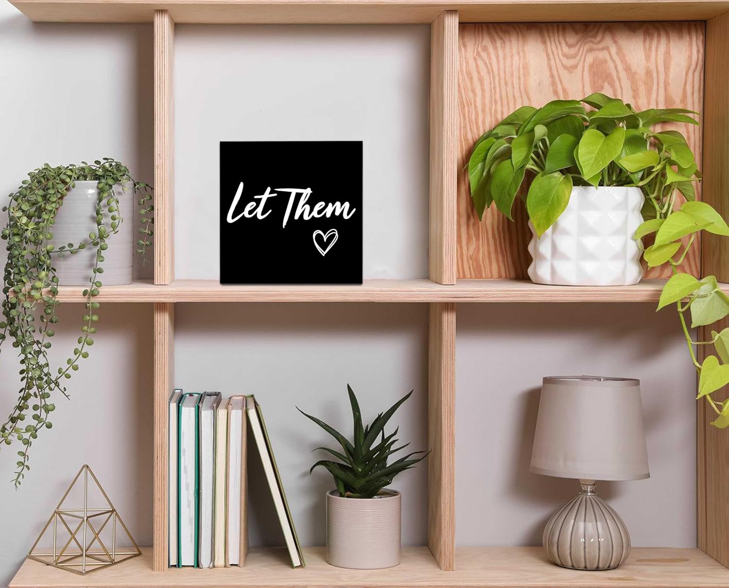 Let Them Wooden Sign, Mental Health Quote Farmhouse Wood Box Sign 5 X 5", Let Them Office Desk Accessories for Cubicle Decor, Office Gifts for Coworkers Women, Office Decorations for Work (Black)