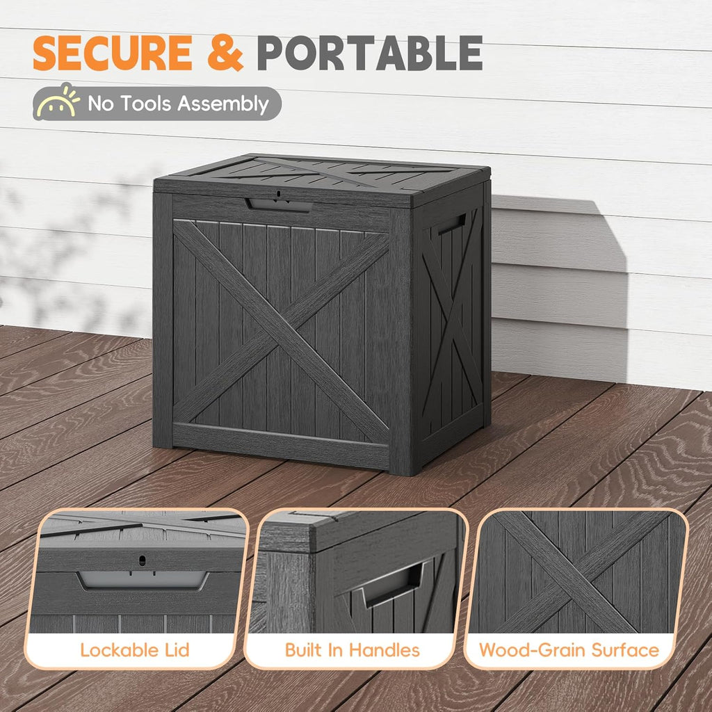 Outdoor Storage Box, 35 Gallon Waterproof Resin Deck Box, Storage Bin for Package Delivery, Patio Furniture Cushion, Garden Tools, Pool Accessories, Weatherproof and UV Resistant, Black