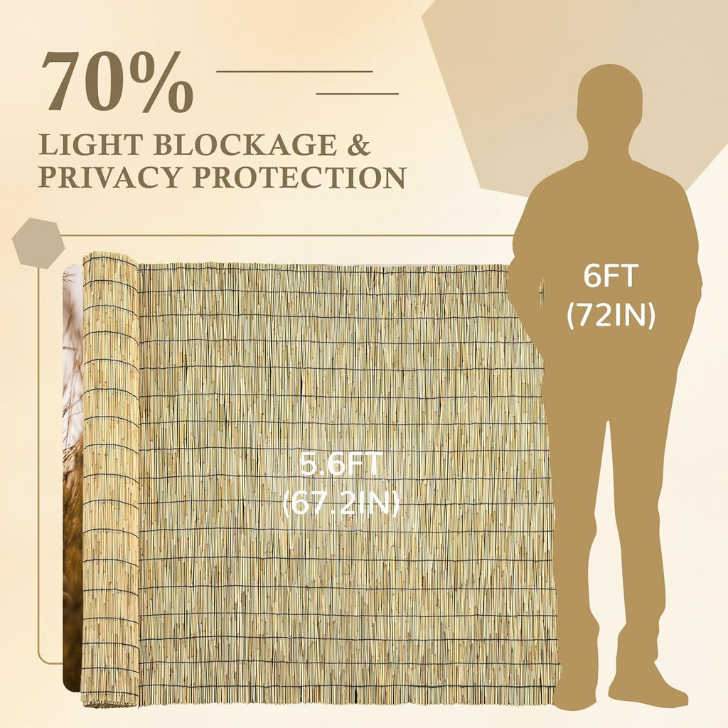 Natural 5.6FT X 16.4FT Reed Fencing Roll, Balcony Privacy Reed Shade Bamboo Fencing Garden Fence Border, Wind Block Sunshade Fence Screen for Outdoor Yard Patio Flower Bed Edge