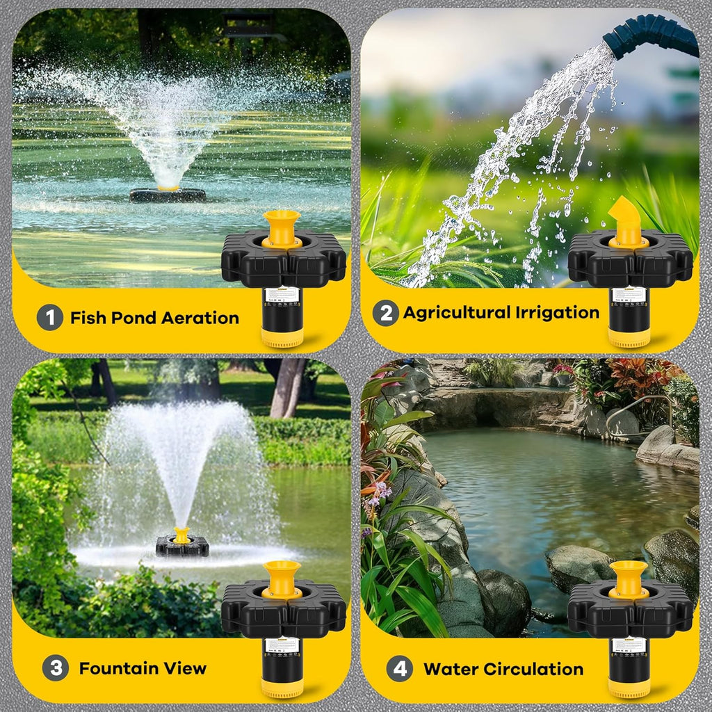 Pond Fountain Aerator, 1HP 15000 GPH Floating Aerating Fountain with Timer & 100FT Rope & Cord, Jet System for Large Outdoor Ponds & Lakes