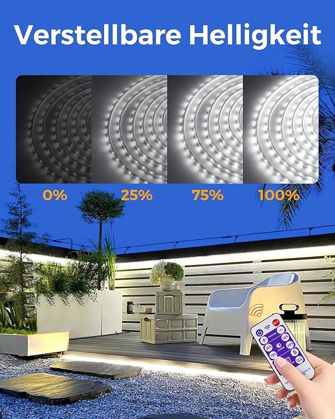 32.8FT 600LED Solar LED Strip Lights Outdoor, Outdoor String Lights Waterproof, 8 Modes Solar Rope Lights with Remote for Step, Stair, Deck, Fence, Patio,Yard Decor (Cool White, 32.8 FT)