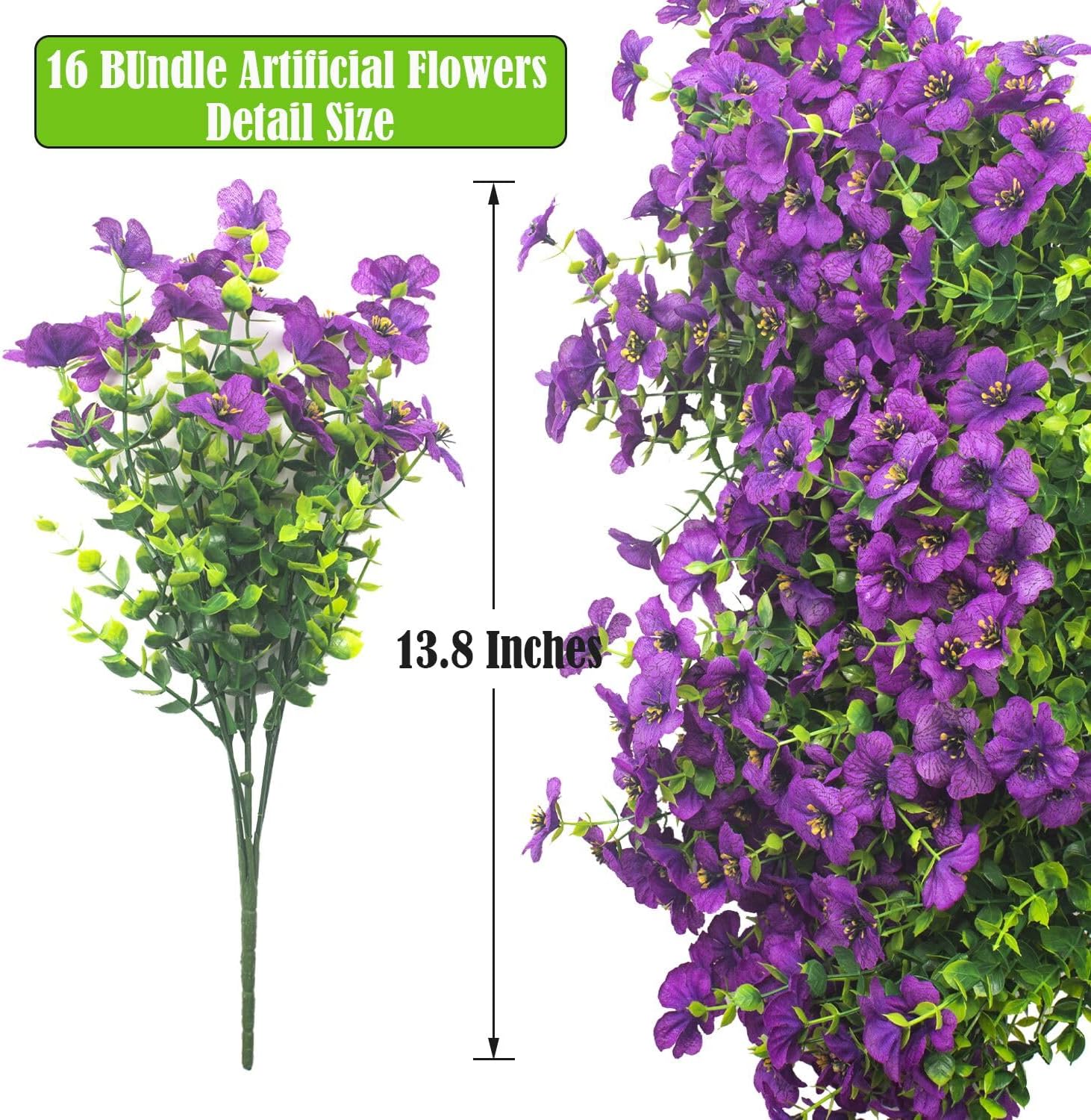 Artificial Fake Flowers for Outdoor Spring Decoration, 16 Bundles Faux Silk Colorful Daisy UV Resistant Realistic for Outside Porch Patio Home Yard Garden Planters Pots Window Box (Purple)