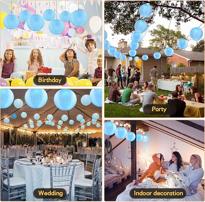 10 Pack Outdoor Silk Lanterns Decorative, 10inch Waterprooof Outside Indoor Chinese Hanging Round Lanterns for Weddings, Birthdays, Parties Decoration(Blue)