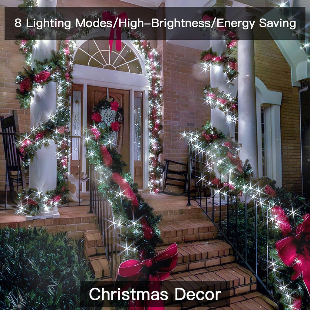 suddus Solar Fairy Lights Outdoor Waterproof, 2 Pack 33ft 100 LED Solar Twinkle Lights, 8 Modes White Solar Christmas Lights for Backyard Trees Patio Deck Garden Birthday Party Wedding Decorations