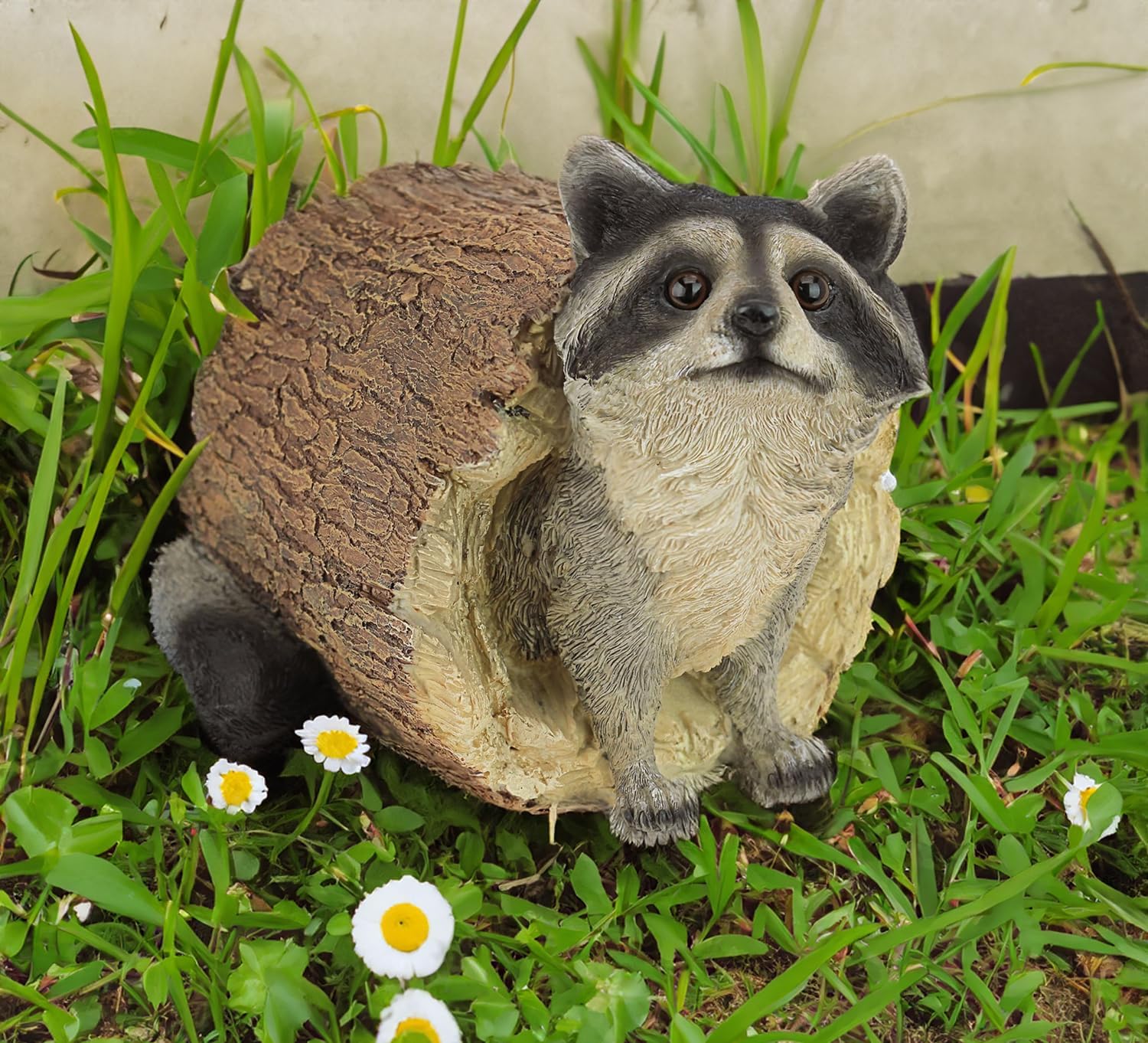 Raccoon Outdoor Animal Statue - Lifelike Raccoon Figurine, Woodland Theme Animal Decor, Home & Garden Decor Accent, Decorative Statue & Sculpture