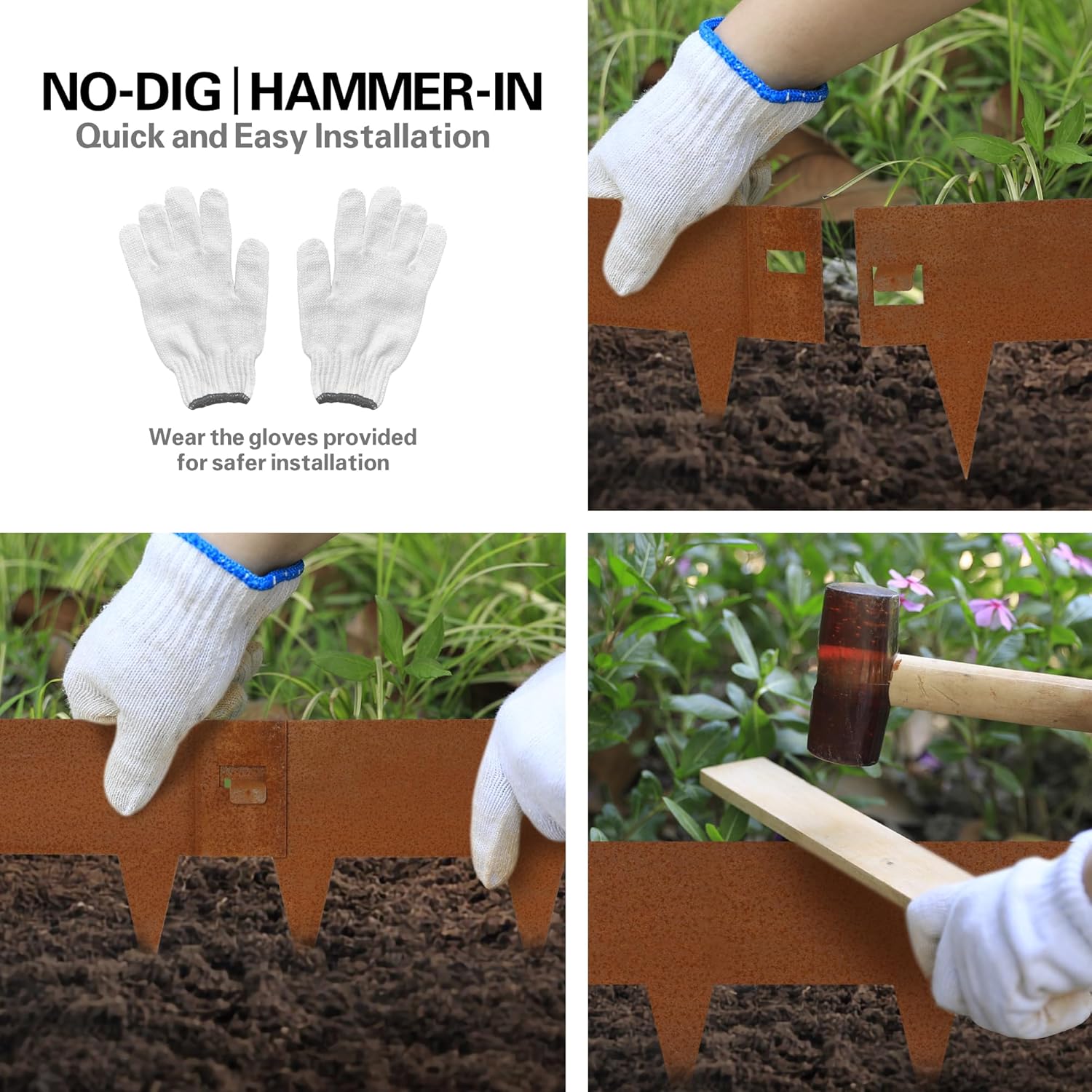 Worth Garden 6-Pack 6" H. Corten Steel Landscape Lawn Edging (20Ft Total) - Rust Patina Finish 18-Gauge Bendable Metal Strips - Hammer-in Edging Border - Buckle Connection - Yard Pathway Divider