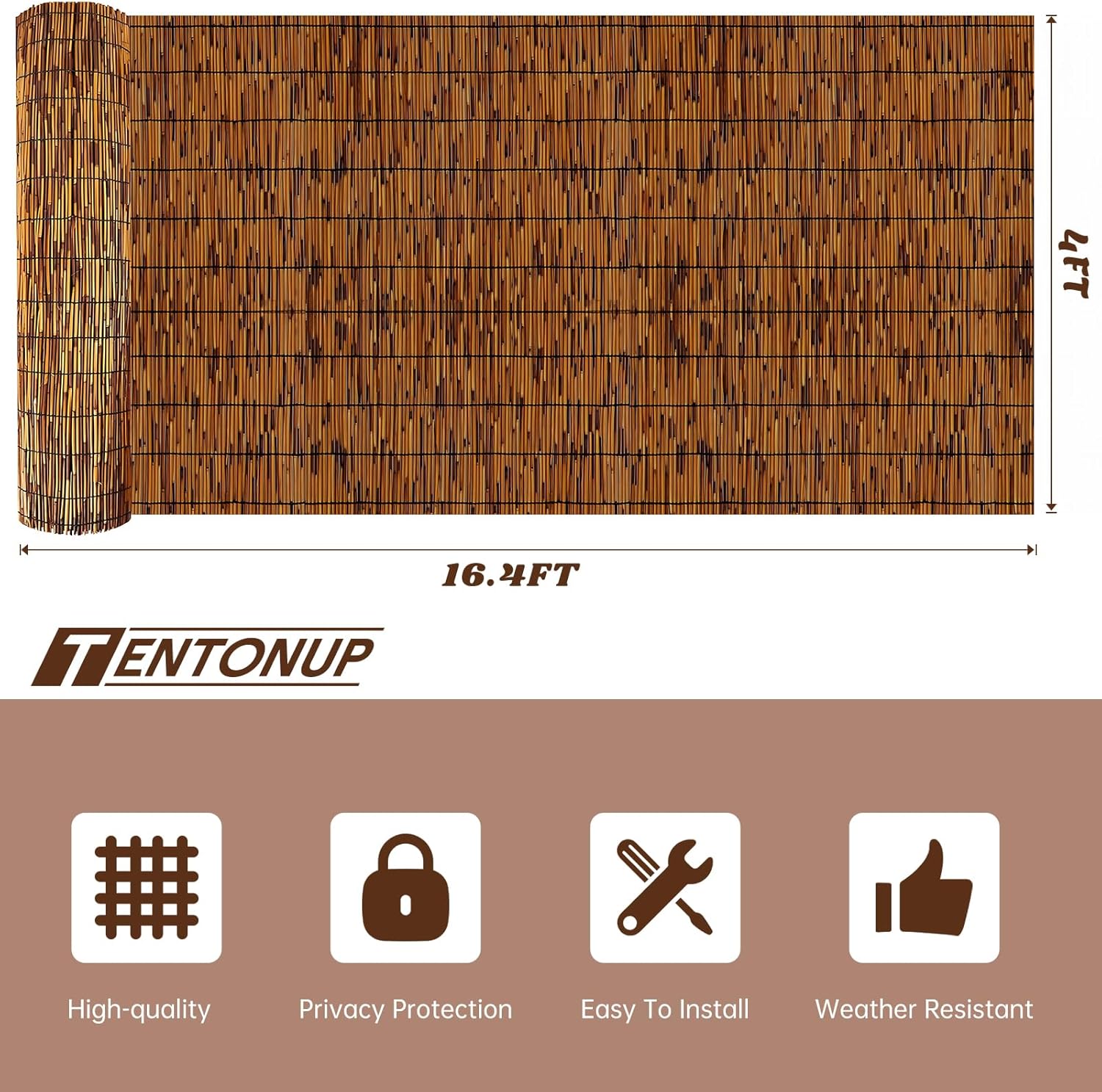 Natural Bamboo Reed Fence, 4FT x 16.4FT,Bamboo Privacy Screen for Garden, Decorative Fence for Outdoor Privacy Screening, Sun Blocking, Decorative Divider, Brown