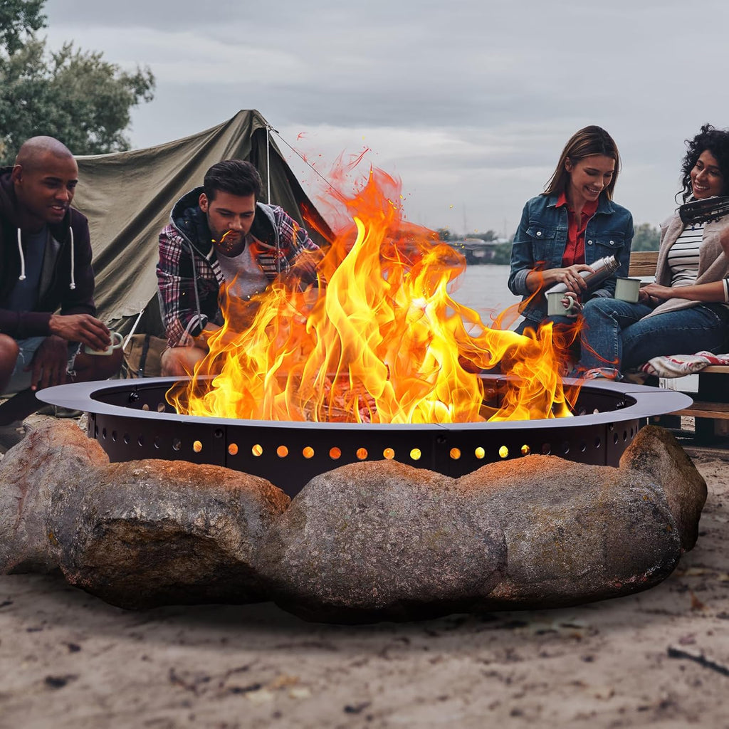 42 inch Fire Ring, Large Round Firepit Insert,Fire Pit Ring for Camping, Wood Burning Fire Pit for Yard,Garden,Outdoor Fireplace, DIY Fire Rings for Outside
