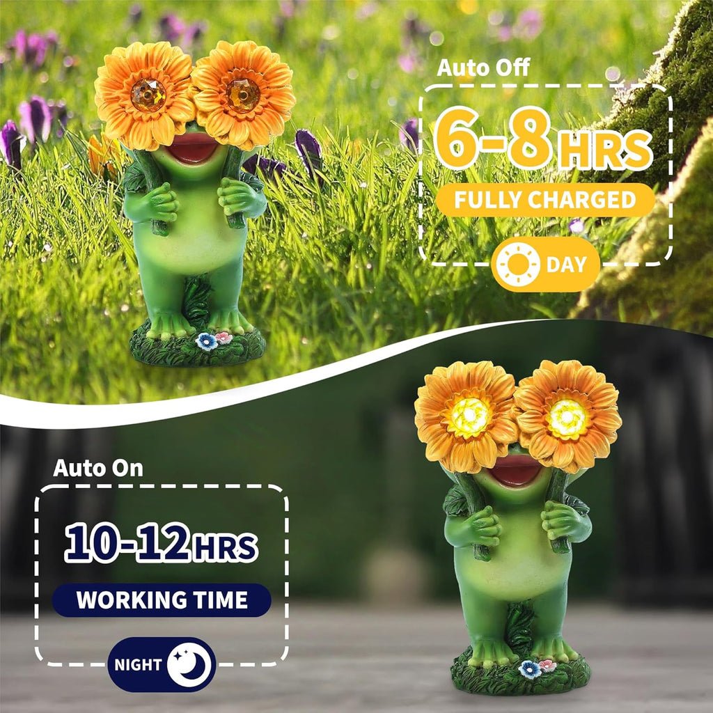 Outdoor Frog Garden Statue: Yard Decoration with Solar Light Funny Frog Sunflower Gifts for Women Mother's Day Housewarming Gift