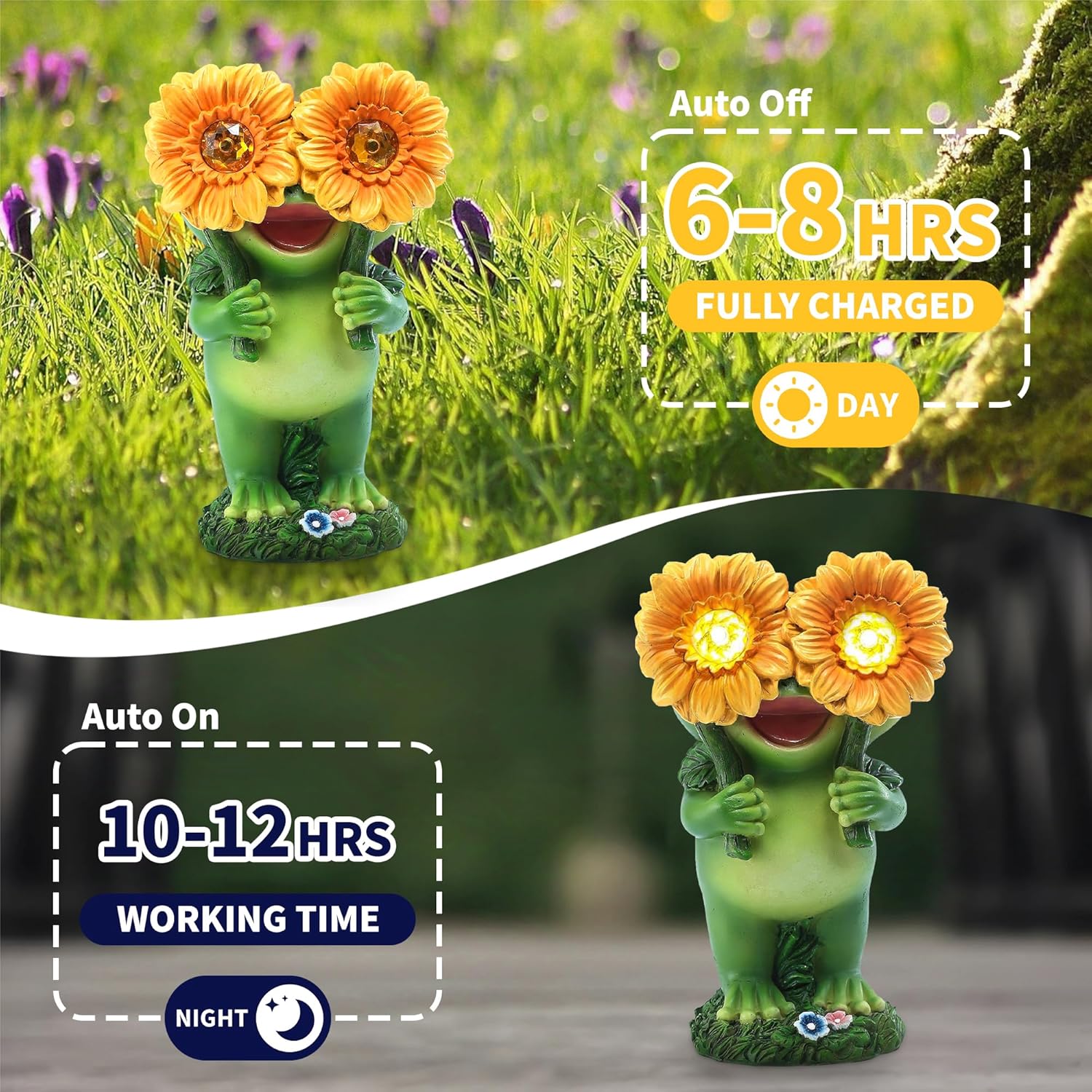 Outdoor Frog Garden Statue: Yard Decoration with Solar Light Funny Frog Sunflower Gifts for Women Mother's Day Housewarming Gift