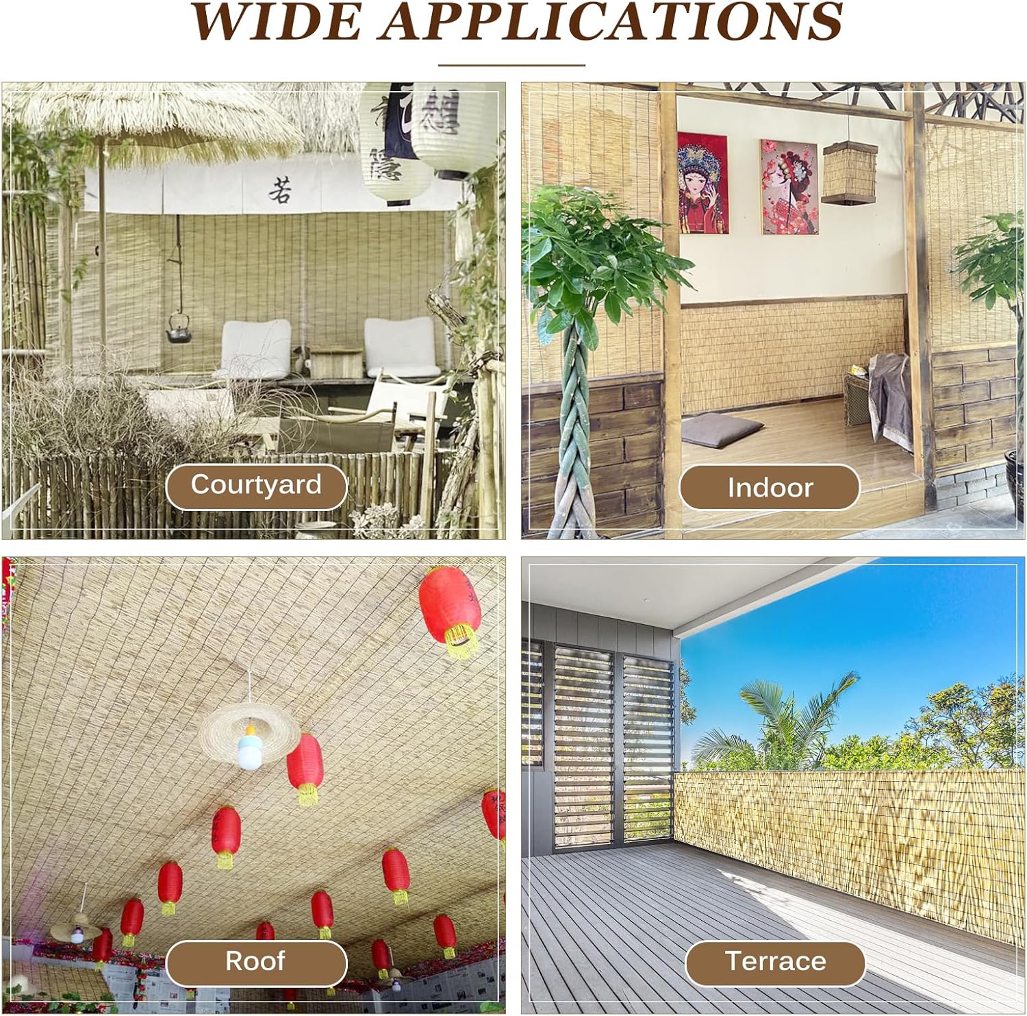 Natural Reed Fencing Rolls: Privacy Bamboo Fence 3/4/5/6ft High Roll Reed Screen, Decorative Bamboo Fencing for Outdoor Balcony Patio Garden Backyard,with Cable Zip Ties (Nature, 5x10ft)