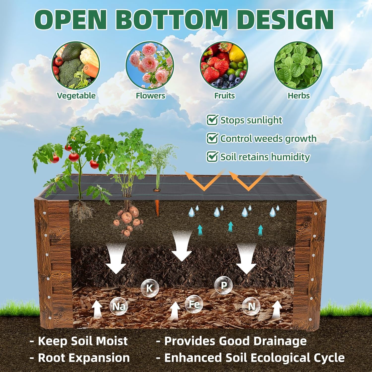 G GOOD GAIN 4x2x1.8ft Raised Garden Bed - Metal Planter Box Outdoor with Weed Barrier Fabric | Deep Root Raised Beds for Gardening Vegetables Flowers Herb Fruits (Wood Grain)