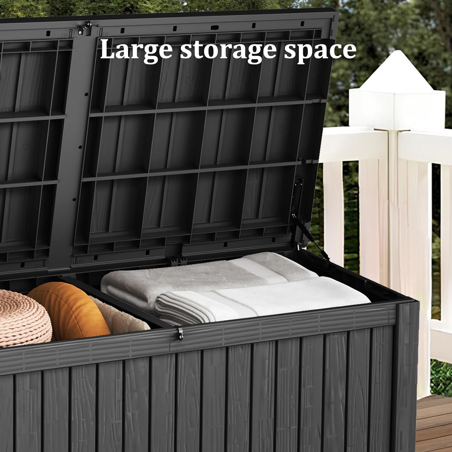 180 Gallon Lockable Resin Deck Box, Waterproof & UV-Resistant Outdoor Storage Box for Outdoor Cushion Storage, Garden Tools & Pool Accessories Storage, Black