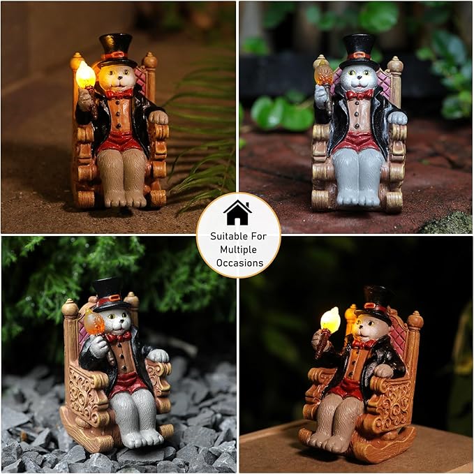 Solar Cat Garden Statues for Outside: Home Valentine Decor with Magic Wand Lights Cat Clearance Garden Sculpture for Yard Art Lawn Ornaments Porch Patio Balcony, Birthday Gifts for Mom Grandma Women