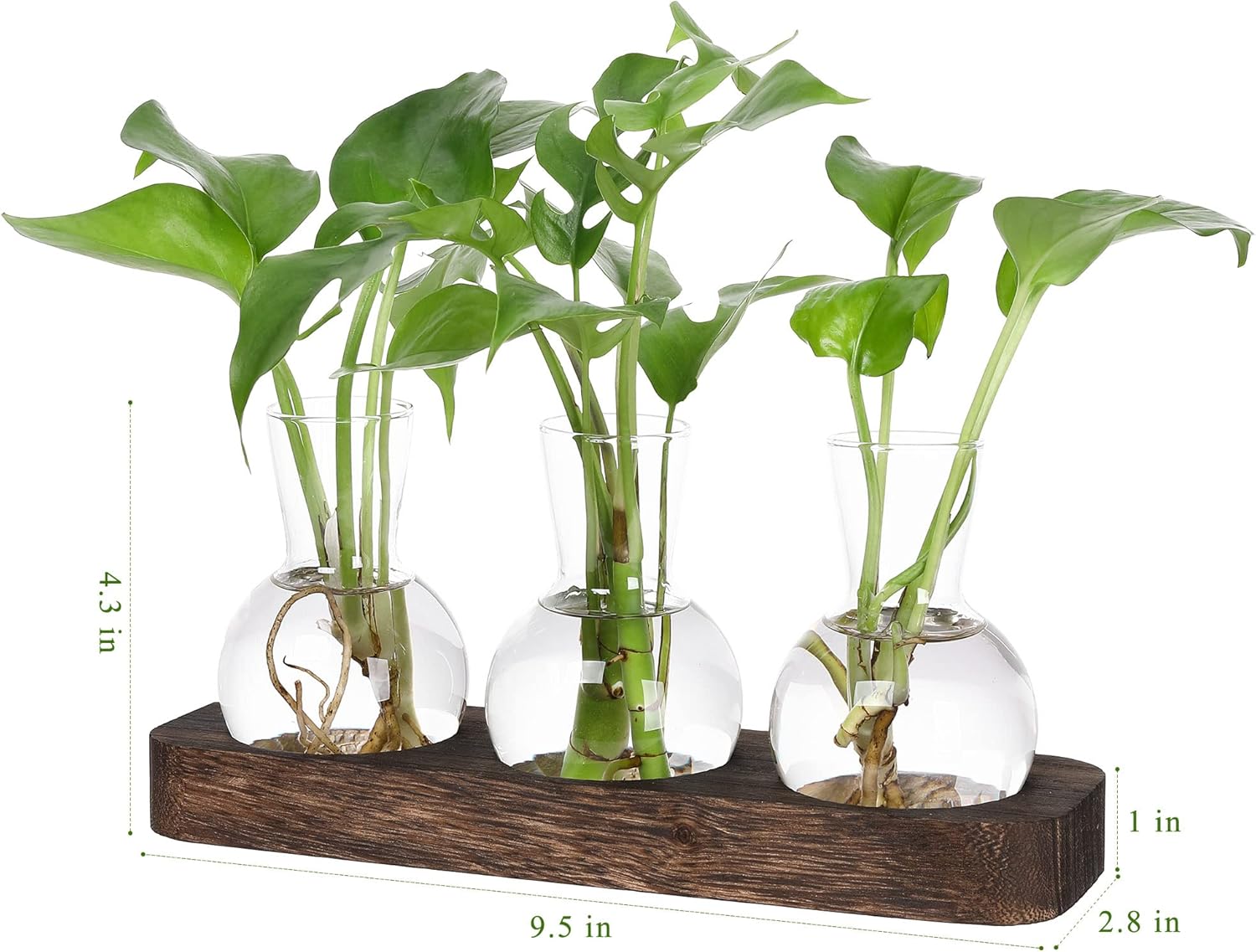 YIBOT Propagation Stations,Plant Propagation Vase,Desk Plant Terrarium with Retro Wooden Stand,Plant Lover Gifts for Women for Hydroponics Plants Home Garden Wedding Decor(3 Vase)
