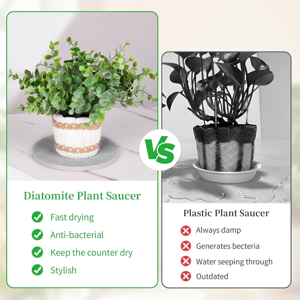 2 PCS Plant Saucer Flower Pot Saucers, Absorbent and Quick-Drying Plant Coasters, Diatomaceous Earth Round Plant Drip Trays for Keeping Counter and Floors Dry and Clean, Gray (6-inch)