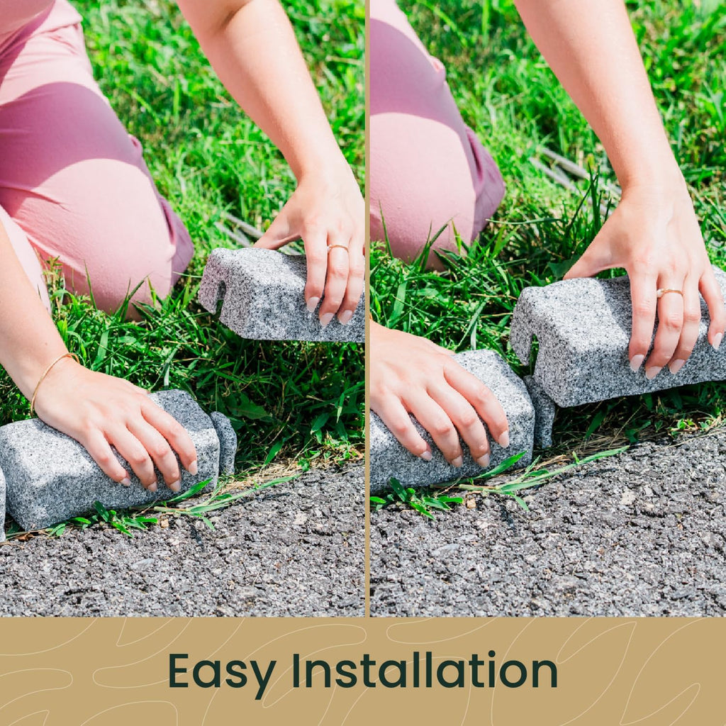 Beuta Landscape Edging | Garden Edging Border | Faux Stone Bricks for Lawn edging, Flower beds, Pathways & Yard Edging– 10 Packs | Each Section Has 6 Bricks 48"L x 4"W x 2.25"H | 30 Spikes |Greystone