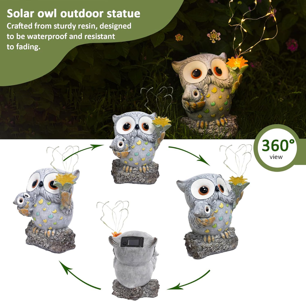 Solar Garden Statues Outdoor Decor, Fairy Owl Statue Garden Decor, Resin Yard Decorations Outdoor for Patio, Porch, Balcony, Lawn Ornaments, House Warming Birthday Gifts for Mom Women Grandma