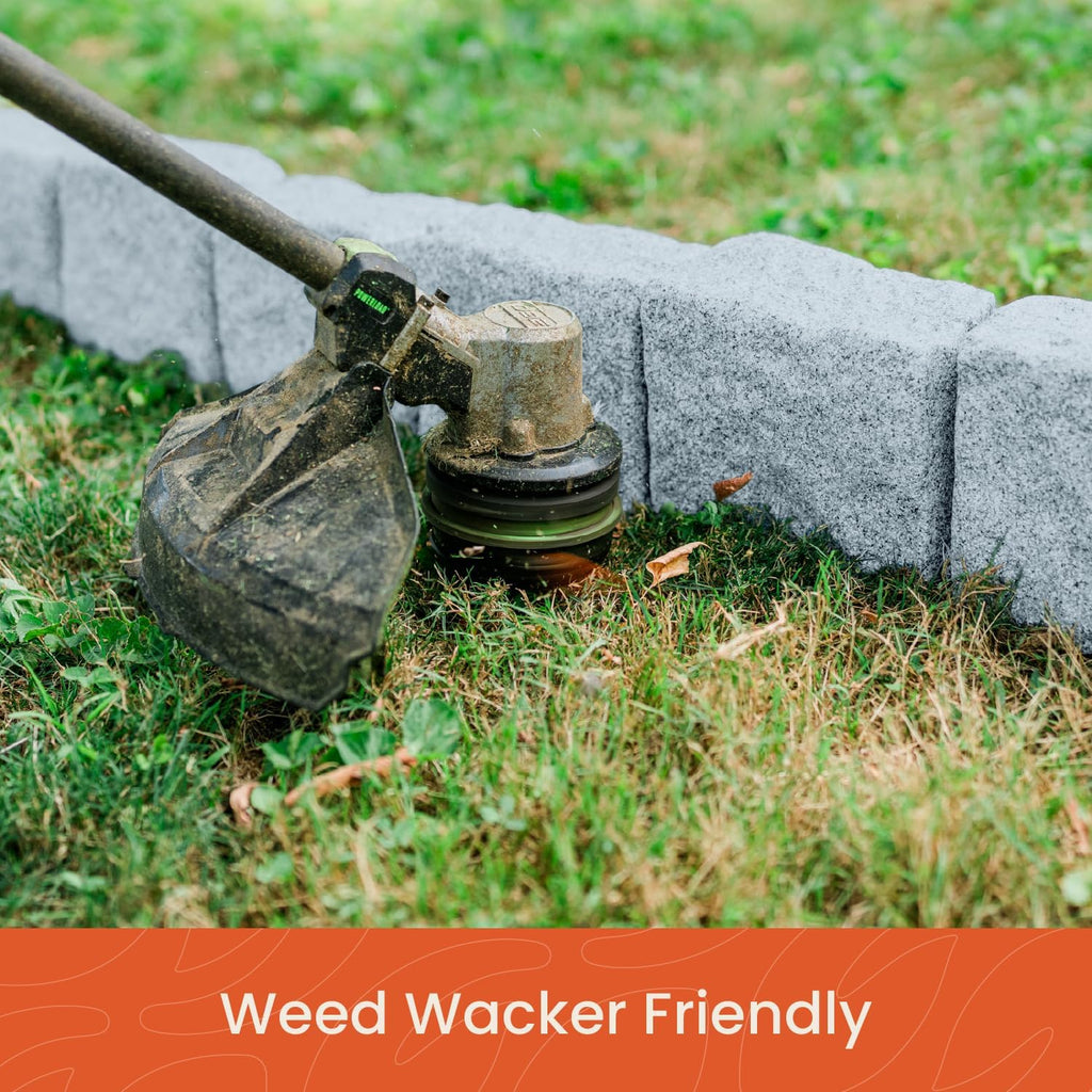 Beuta Landscape Edging | Garden Edging Border | Faux Stone Blocks for Lawn Edging, Flower Beds & Yard Edging – 4 Pack | Each Section Has 6 Blocks 48" L x 4" W x 6.5" H | 8 Spikes | Greystone