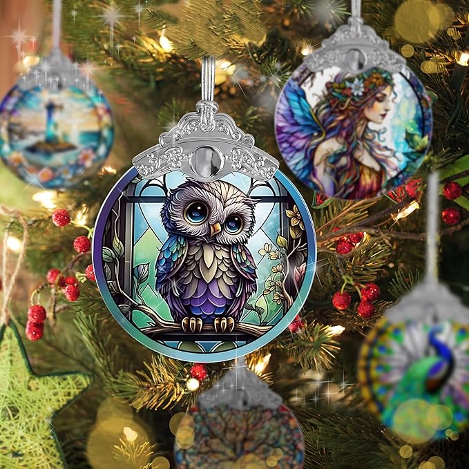 Owl Stained Glass Suncatcher, Jocidea Owl Ornament, Owl Christmas Ornament, Holidays Ornaments, Christmas Tree Ornament, Owl Decor, Gifts for Owl Lovers