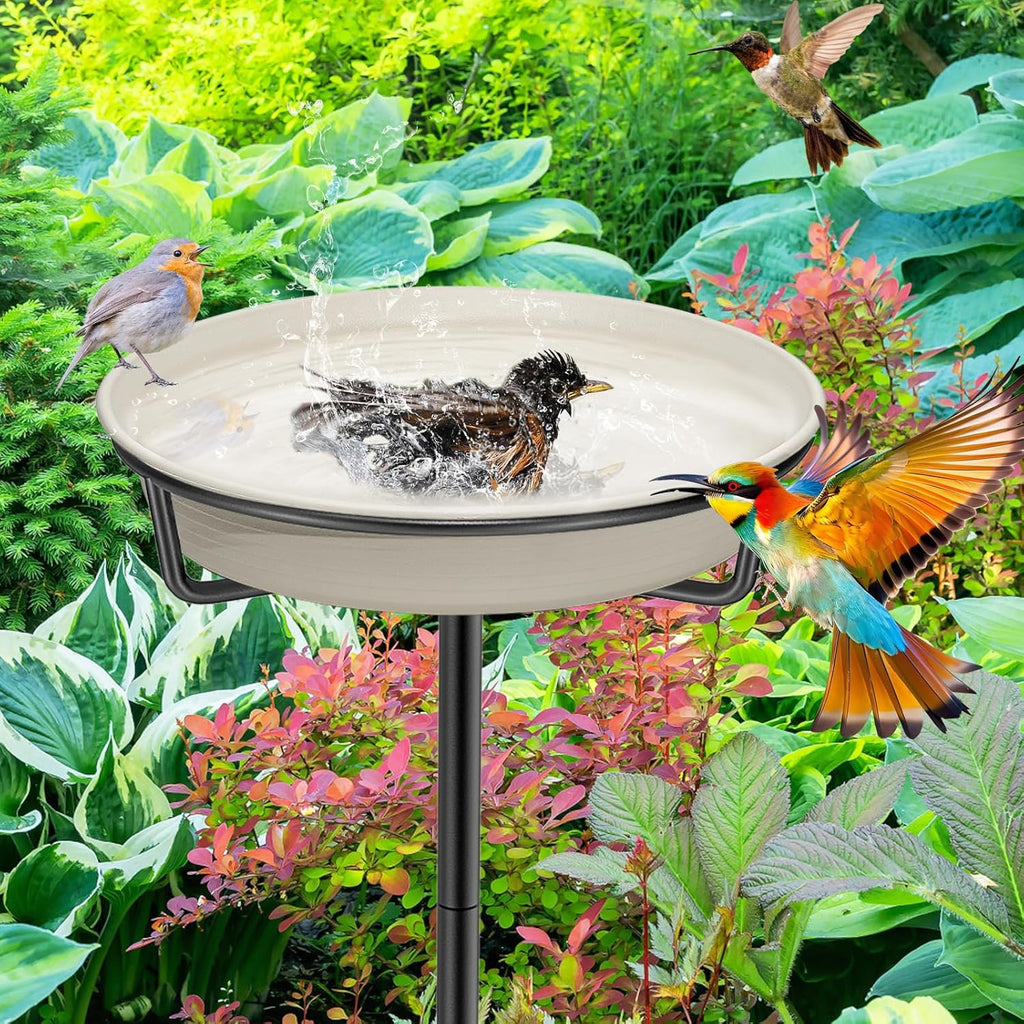 Bird Baths for Outdoors, Detachable Birdbaths for The Garden Clearance, Heavy Duty Freestanding Bird Baths, Bird Bath Bowl Spa & Birdfeeder with Metal Stake Stand (White)