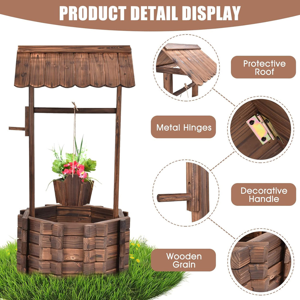 Tangkula Outdoor Wishing Well Planter, Old-Fashioned Wood Wishing Wells for Yard, Rustic Farmhouse Decoration for Garden, Backyard, 46 Inch Tall (22" x 22" x 45")