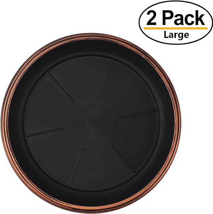 11" Decorative Heavy Duty Tray/Saucer (2 Pack) Rustic Medieval/French Country Look, Pot/Planter Base for Indoor/Outdoor Decor Use. Long Lasting, Reusable Light Weight (11 inches, Copper)