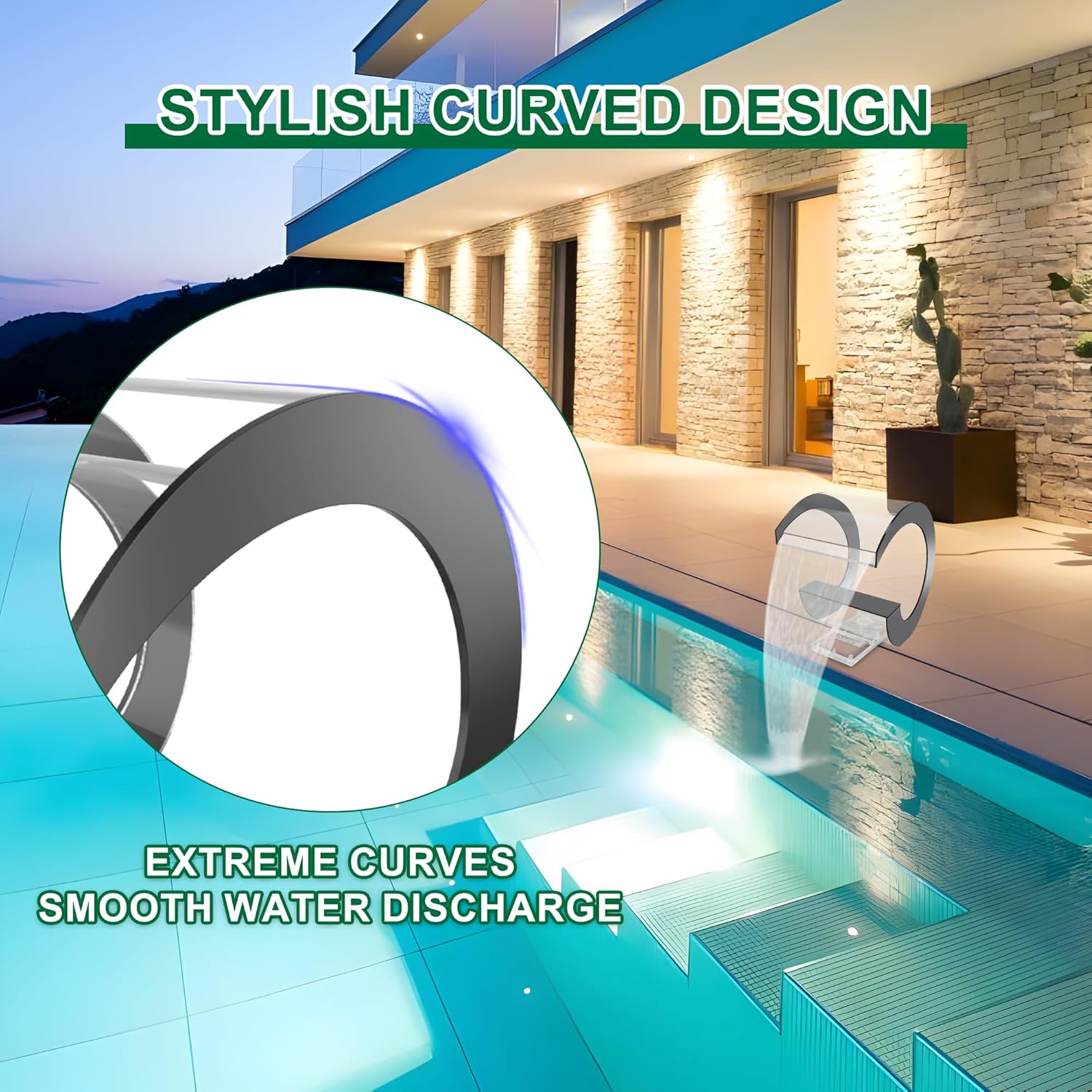 Pool Waterfall Fountain Transparent Acrylic Fountain 15.16'' x 15.16'' x 11.42'' Silver Pool Fountains for Ground Pools Garden Outdoor Waterfalls Sheer Descent Pond Water Feature