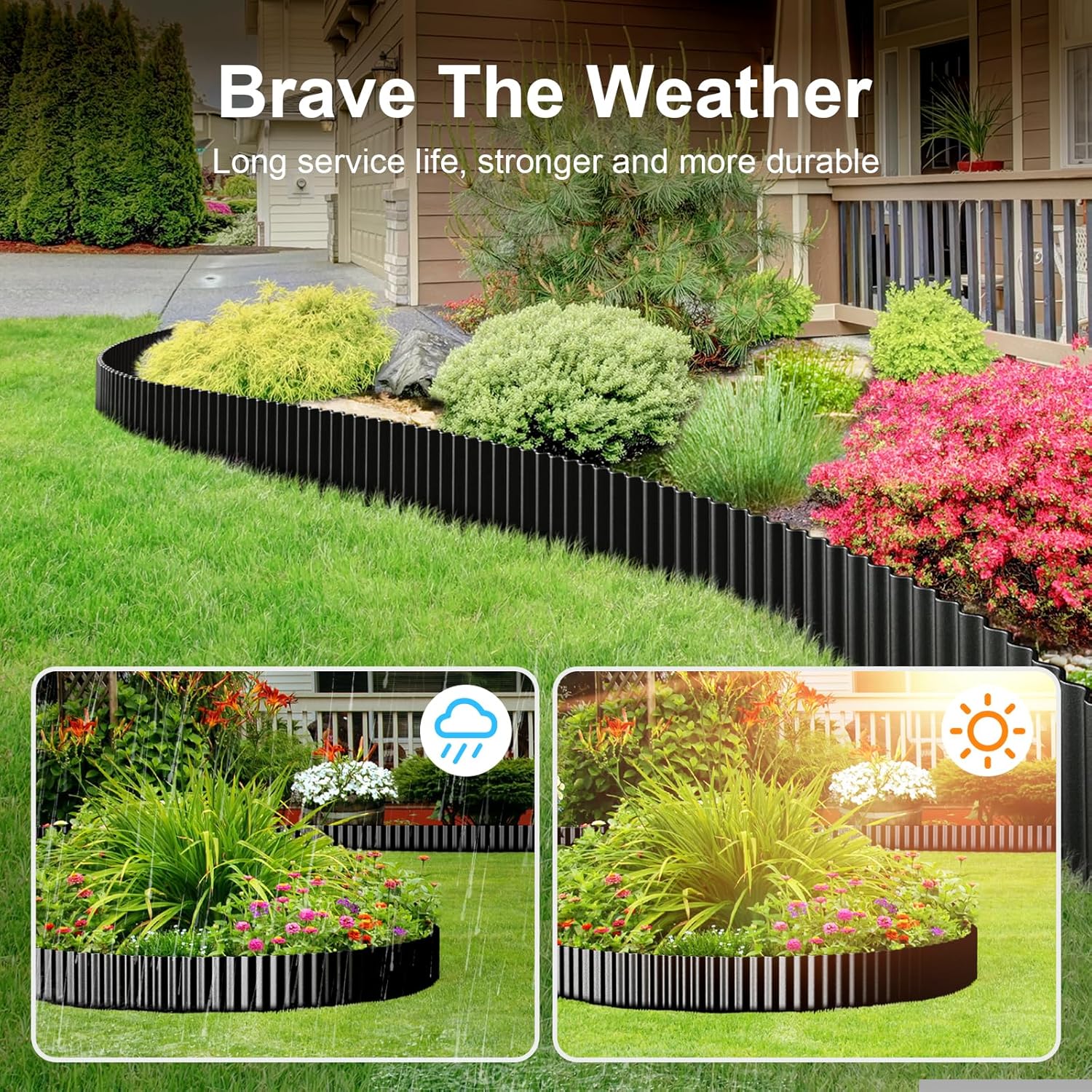 Land Guard Corrugated Garden Edging Border, 12" × 100' Landscape Paver Edging, Tall Landscape Edging, Fence for Garden, Flower Bed, Lawn and Landscape Edging (Black)
