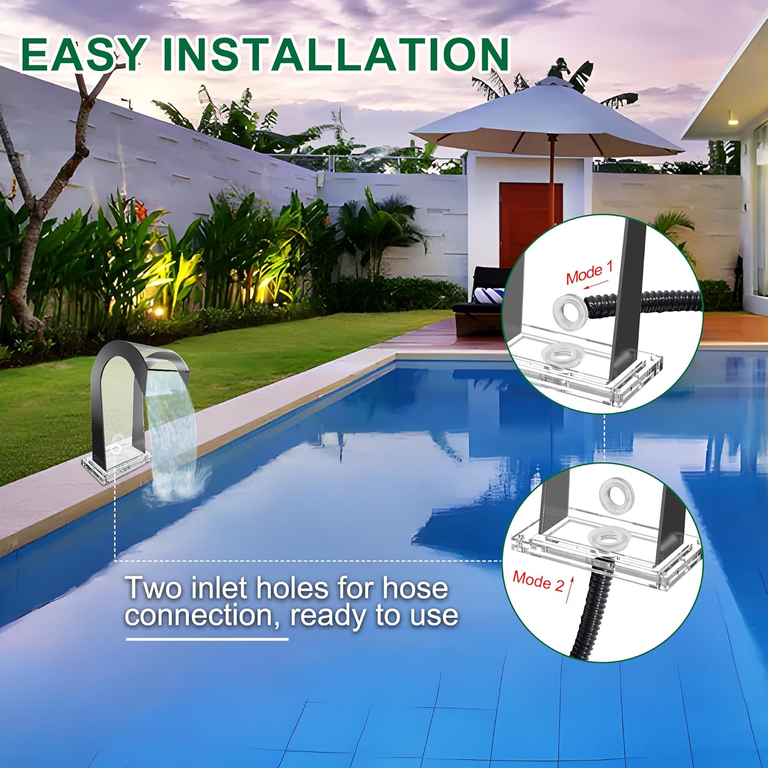 S-Shape Waterfall Spillway Ground Pool Fountain, LONGRUNNEW Transparent Acrylic Outdoor Water Feature 14.09" x 9.57" x 10.04" for Garden Decor, Landscape Accents & Patio Pond Water Feature-Small