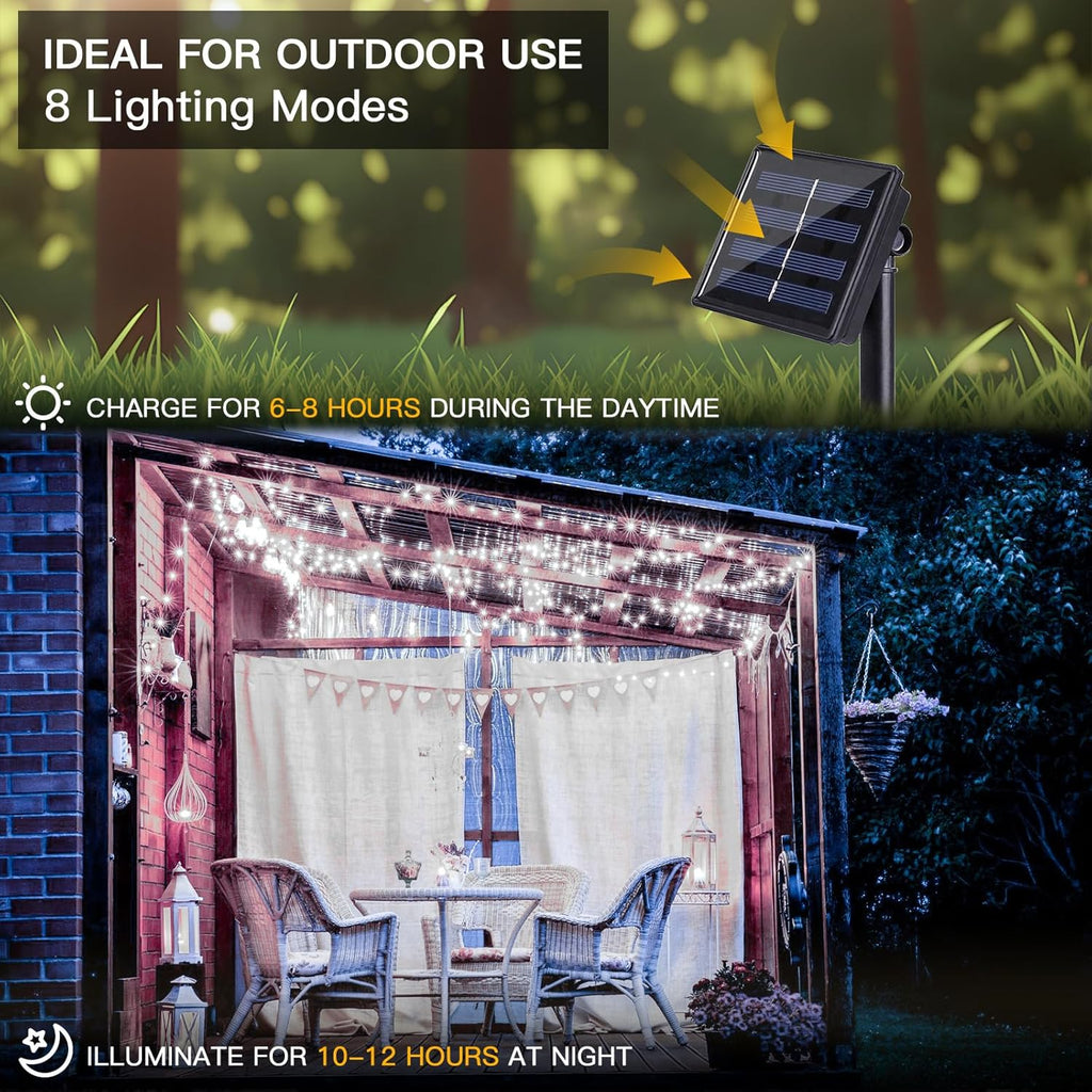 suddus Solar Fairy Lights Outdoor Waterproof, 2 Pack 33ft 100 LED Solar Twinkle Lights, 8 Modes White Solar Christmas Lights for Backyard Trees Patio Deck Garden Birthday Party Wedding Decorations